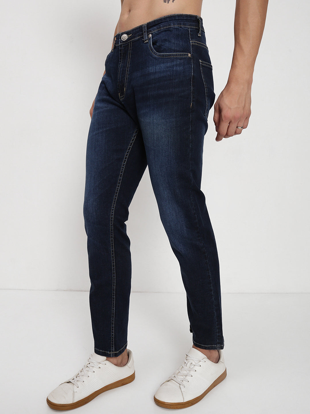 Men's Navy Blue Straight Fit Jeans