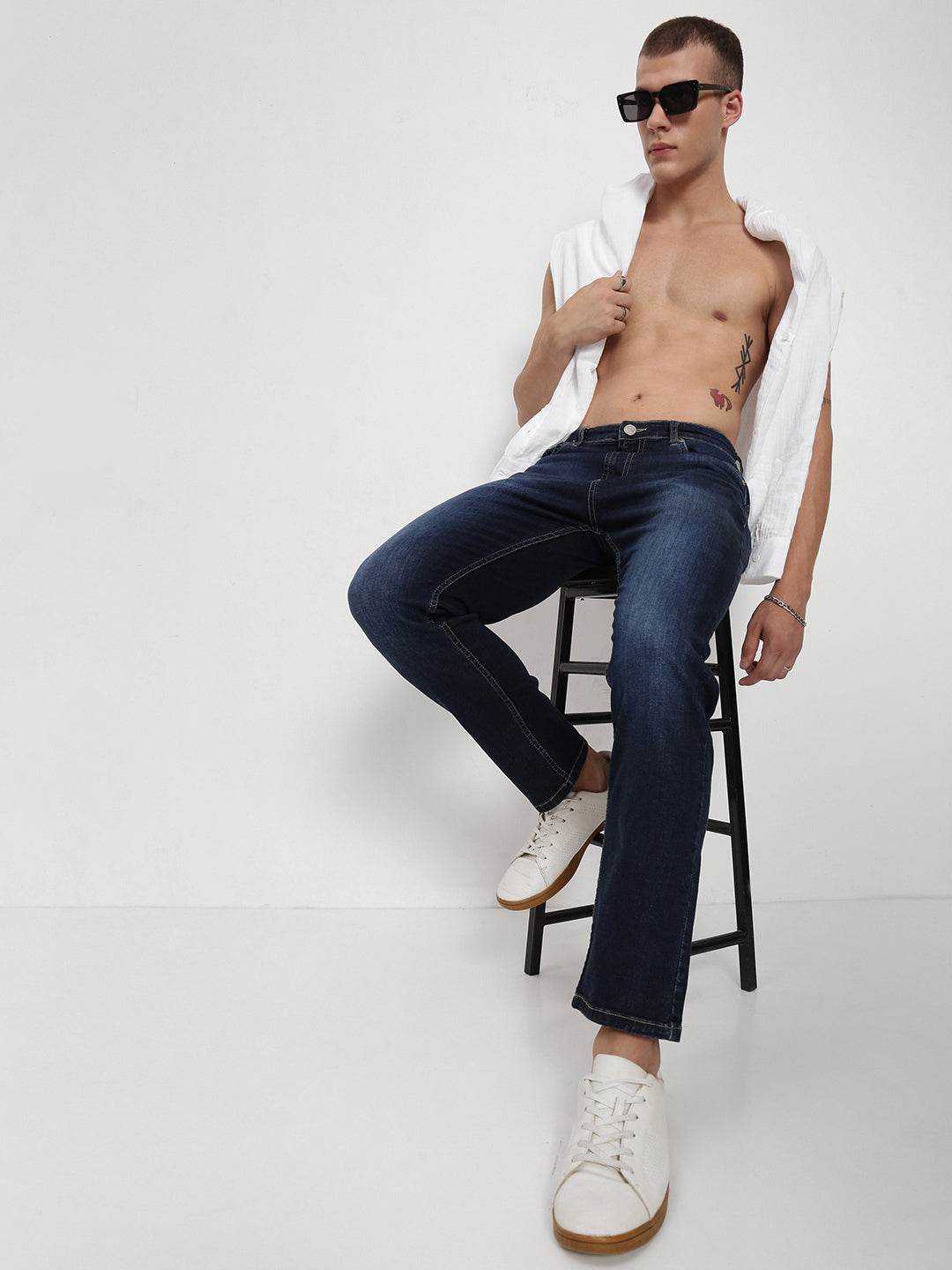 Men's Navy Blue Straight Fit Jeans