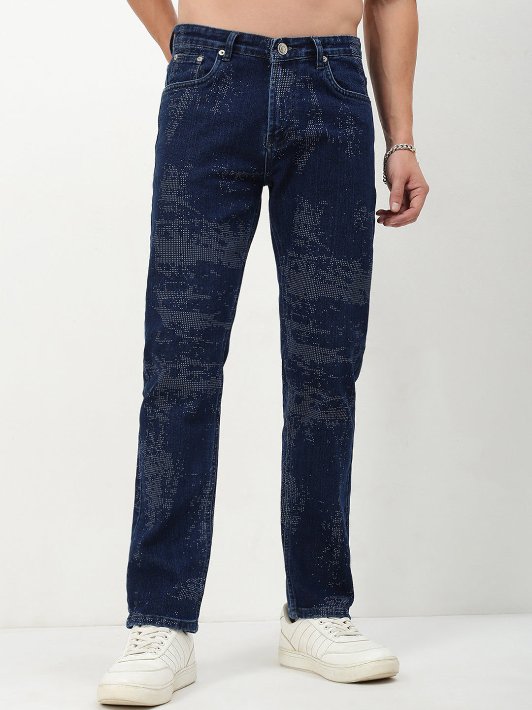 Men Blue Solid Straight Fit Jeans