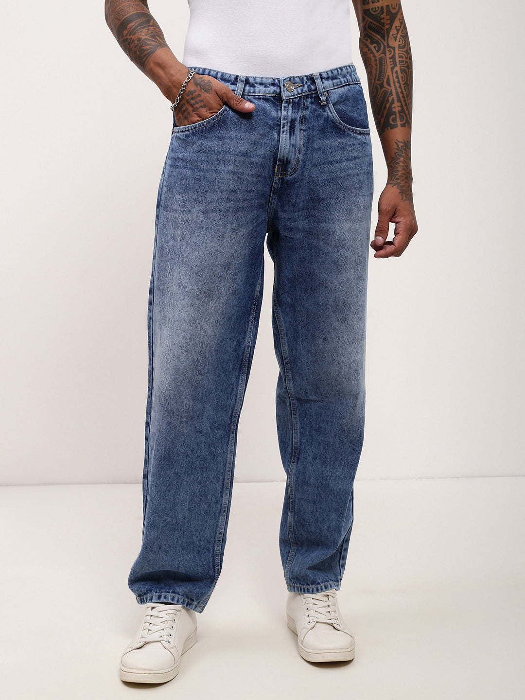 Men Blue Solid Baggy Jeans