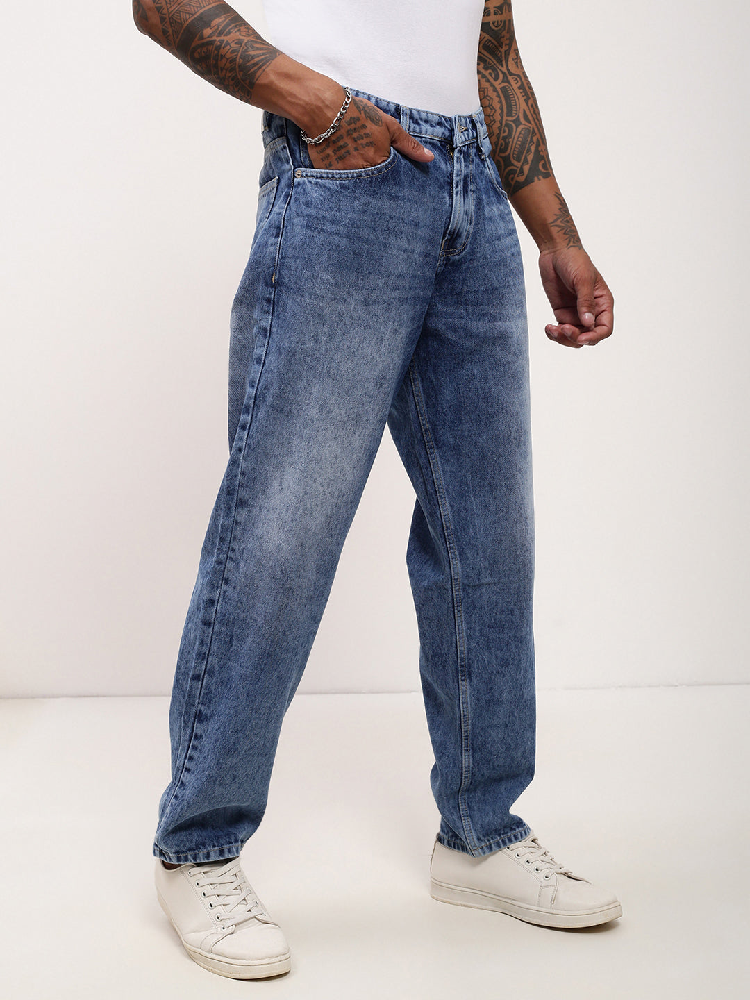 Men Blue Solid Baggy Jeans