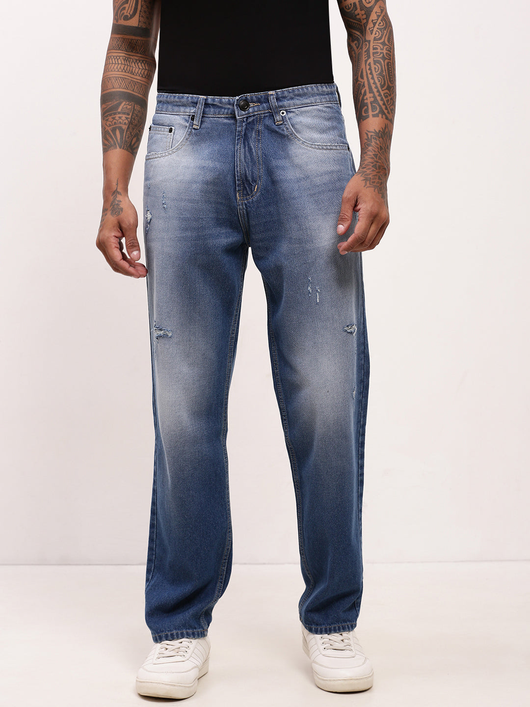 Men Blue Solid Straight Fit Jeans