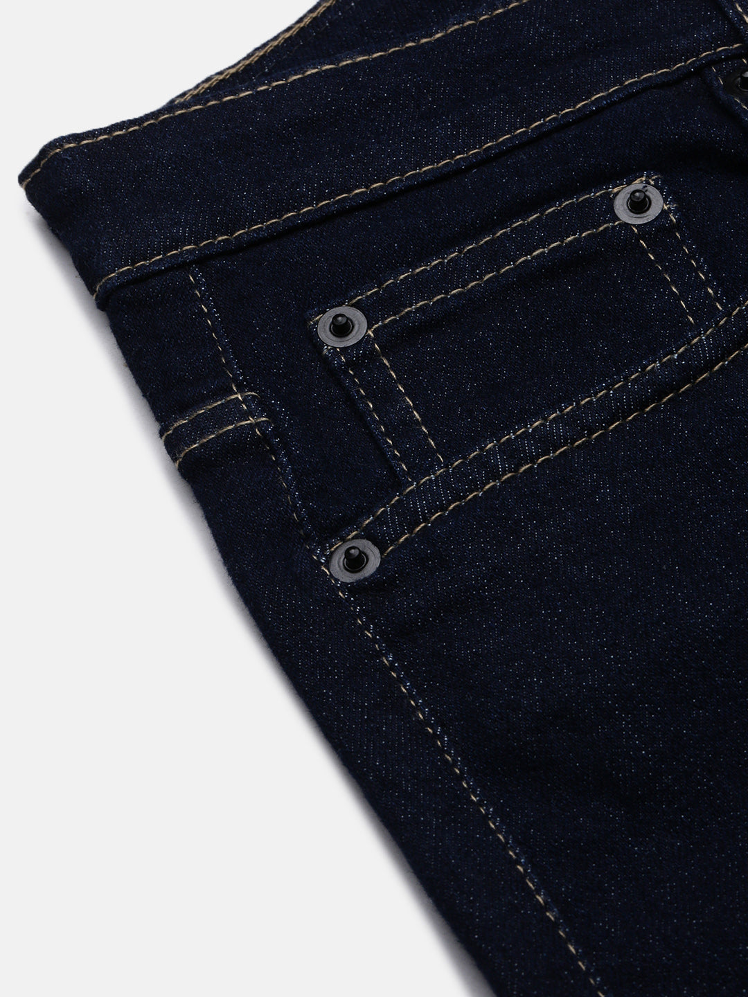 Men Navy Blue Solid Straight Fit Jeans