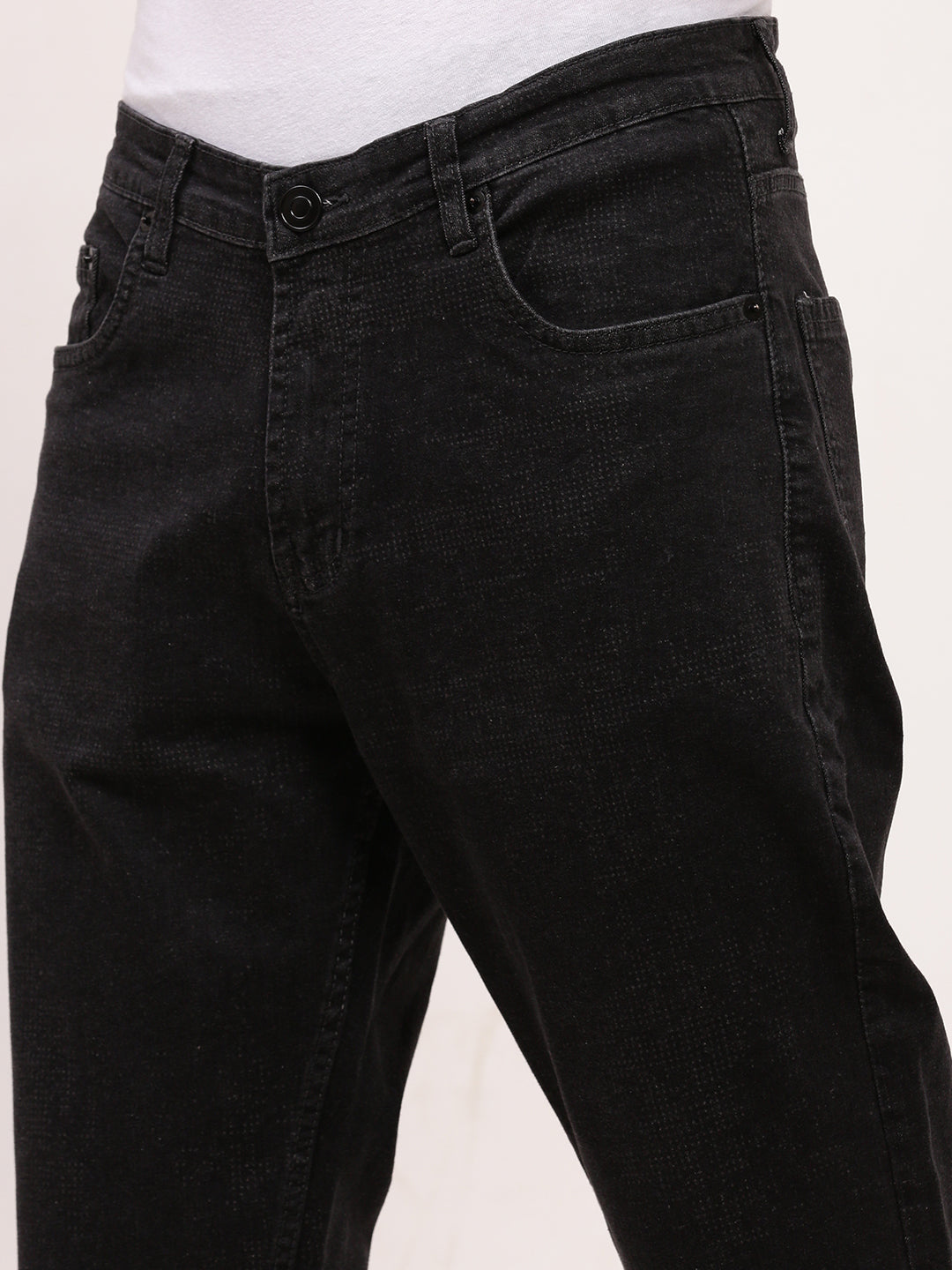 Men Charcoal Solid Straight Fit Jeans