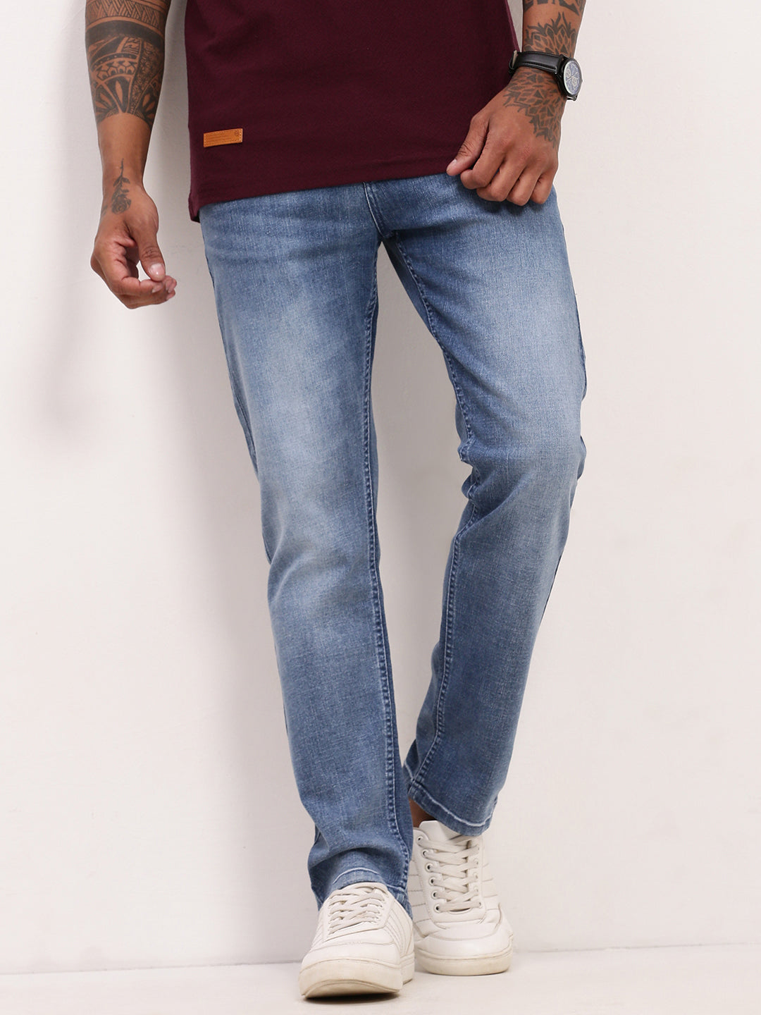 Men Blue Solid Straight Fit Jeans