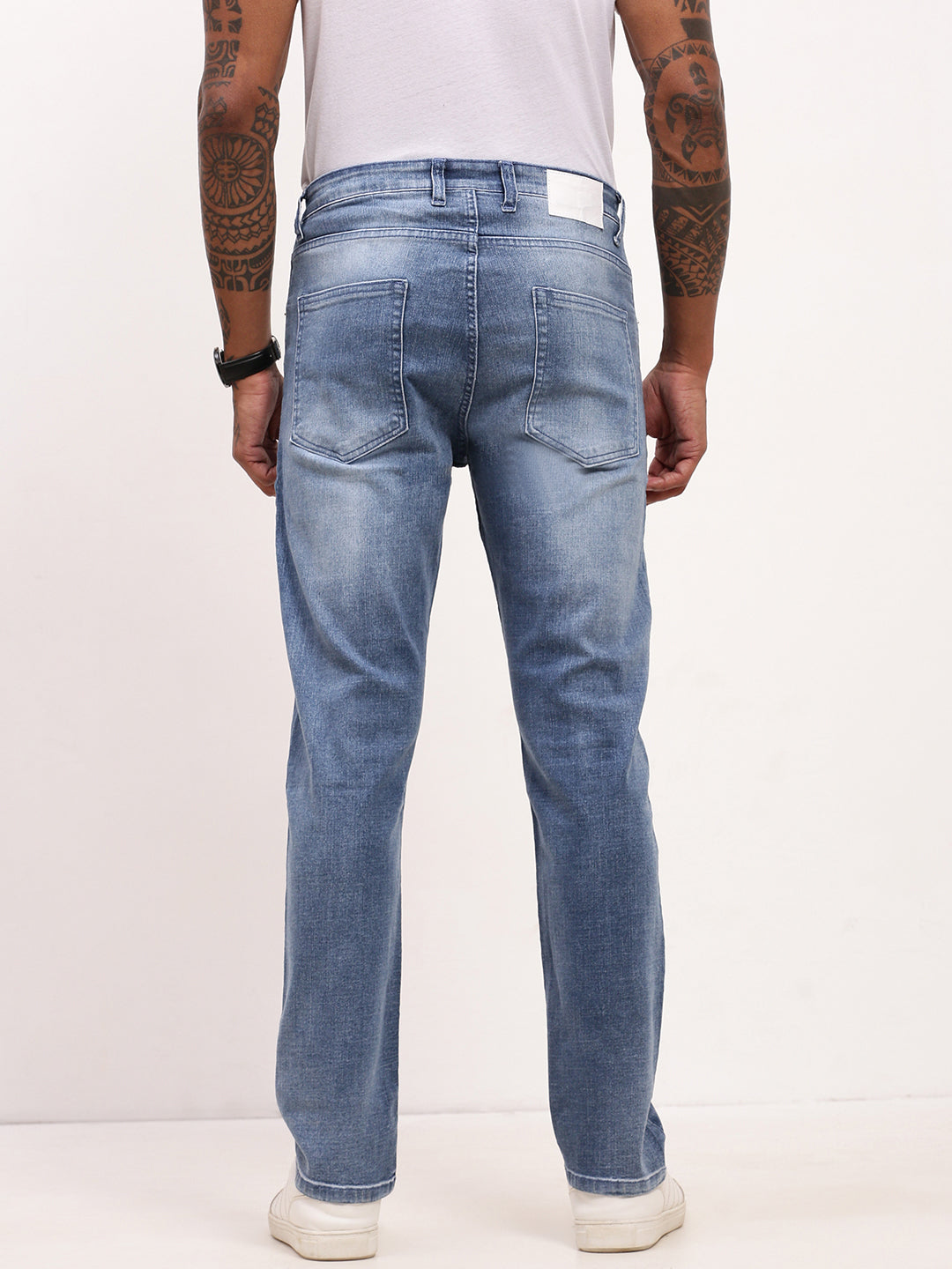 Men Blue Solid Straight Fit Jeans