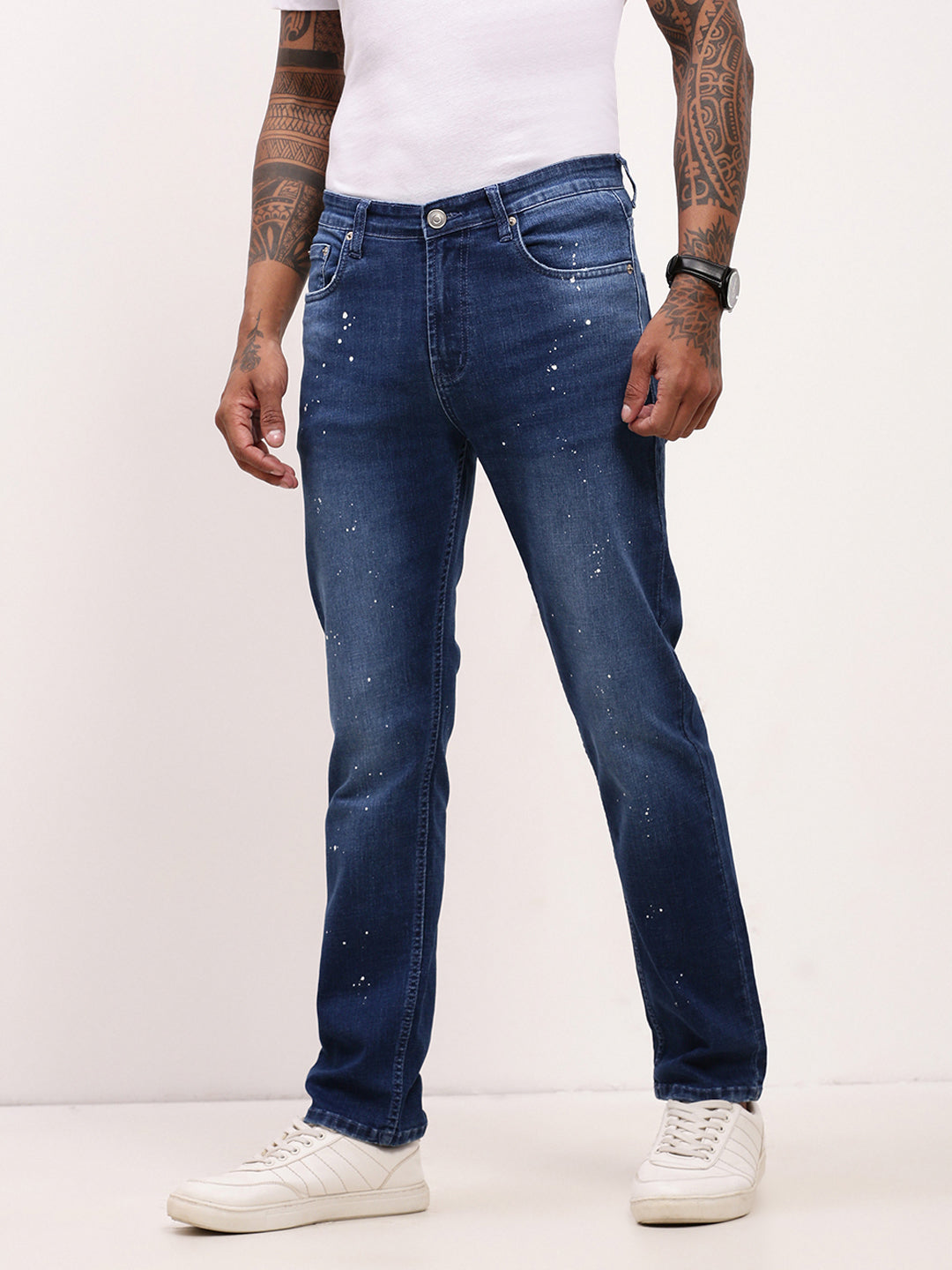 Men Blue Solid Straight Fit Jeans