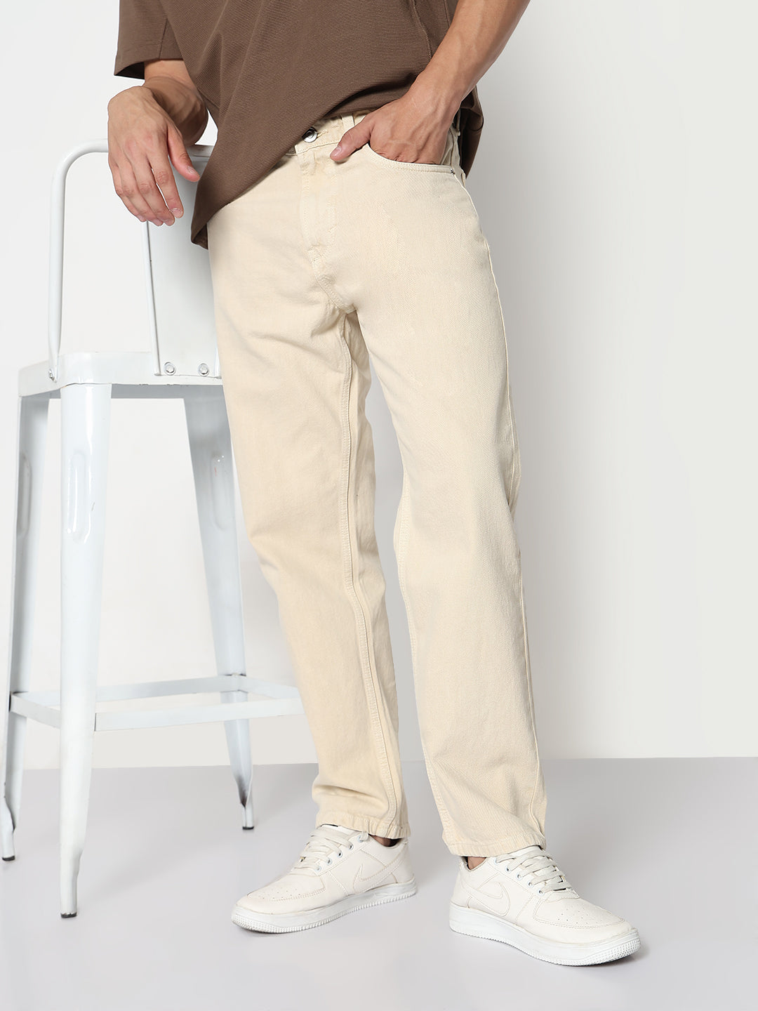 Men's Cream Straight Fit Jeans