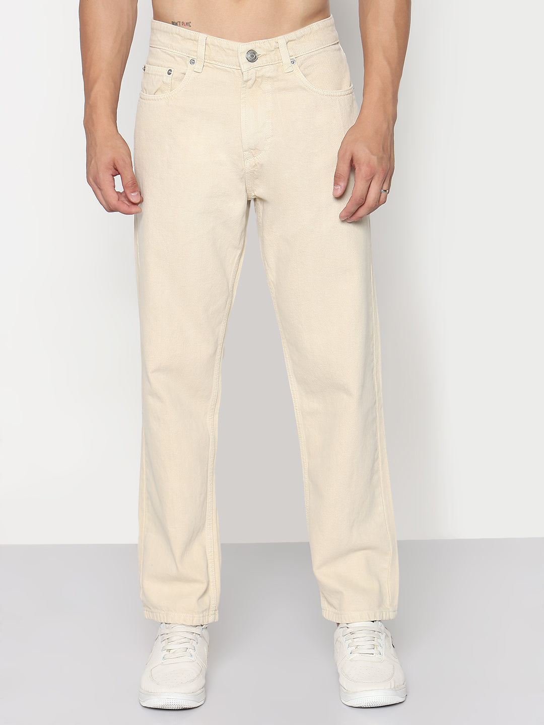 Men's Cream Straight Fit Jeans