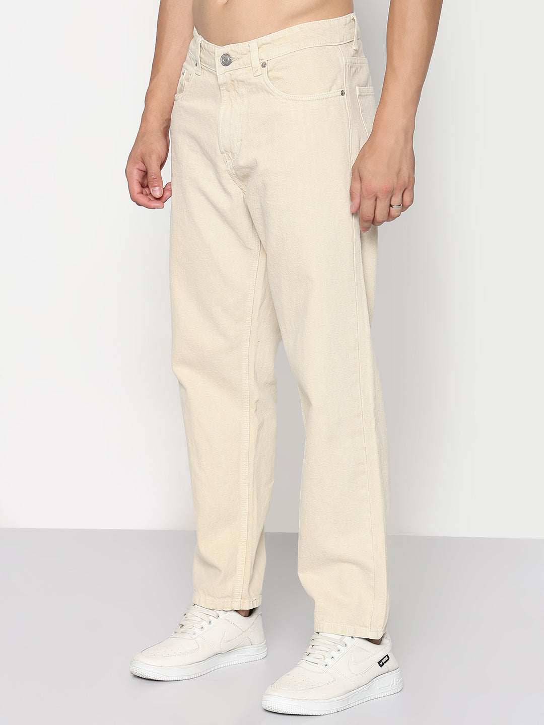 Men's Cream Straight Fit Jeans
