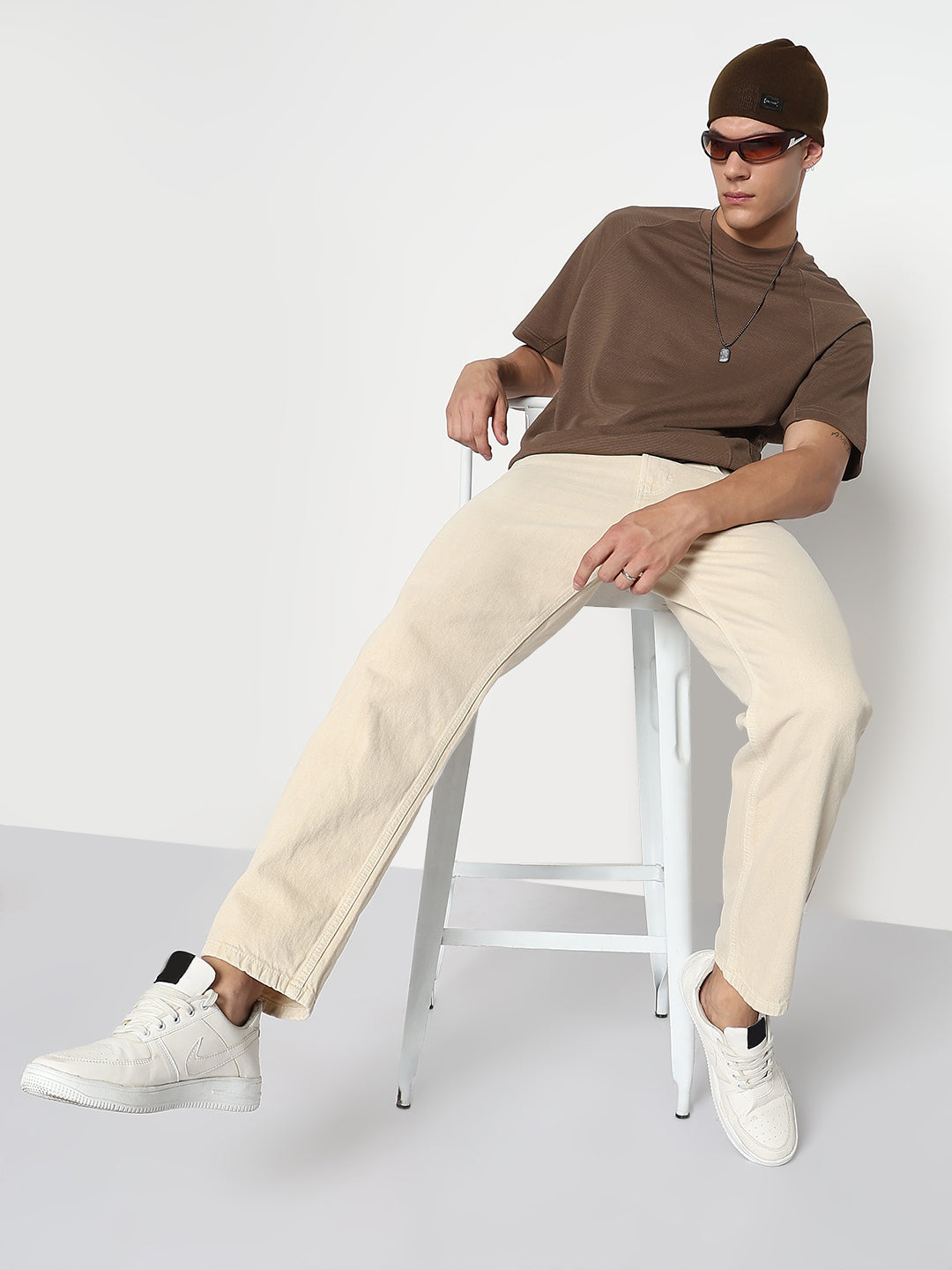 Men's Cream Straight Fit Jeans