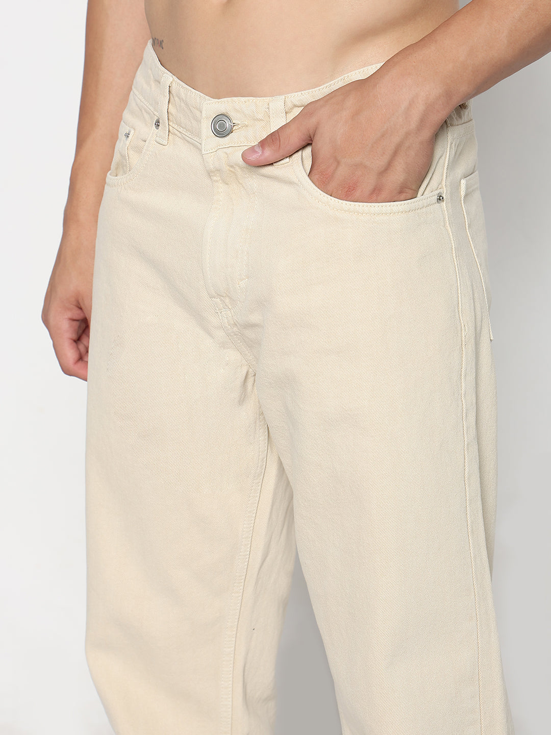 Men's Cream Straight Fit Jeans