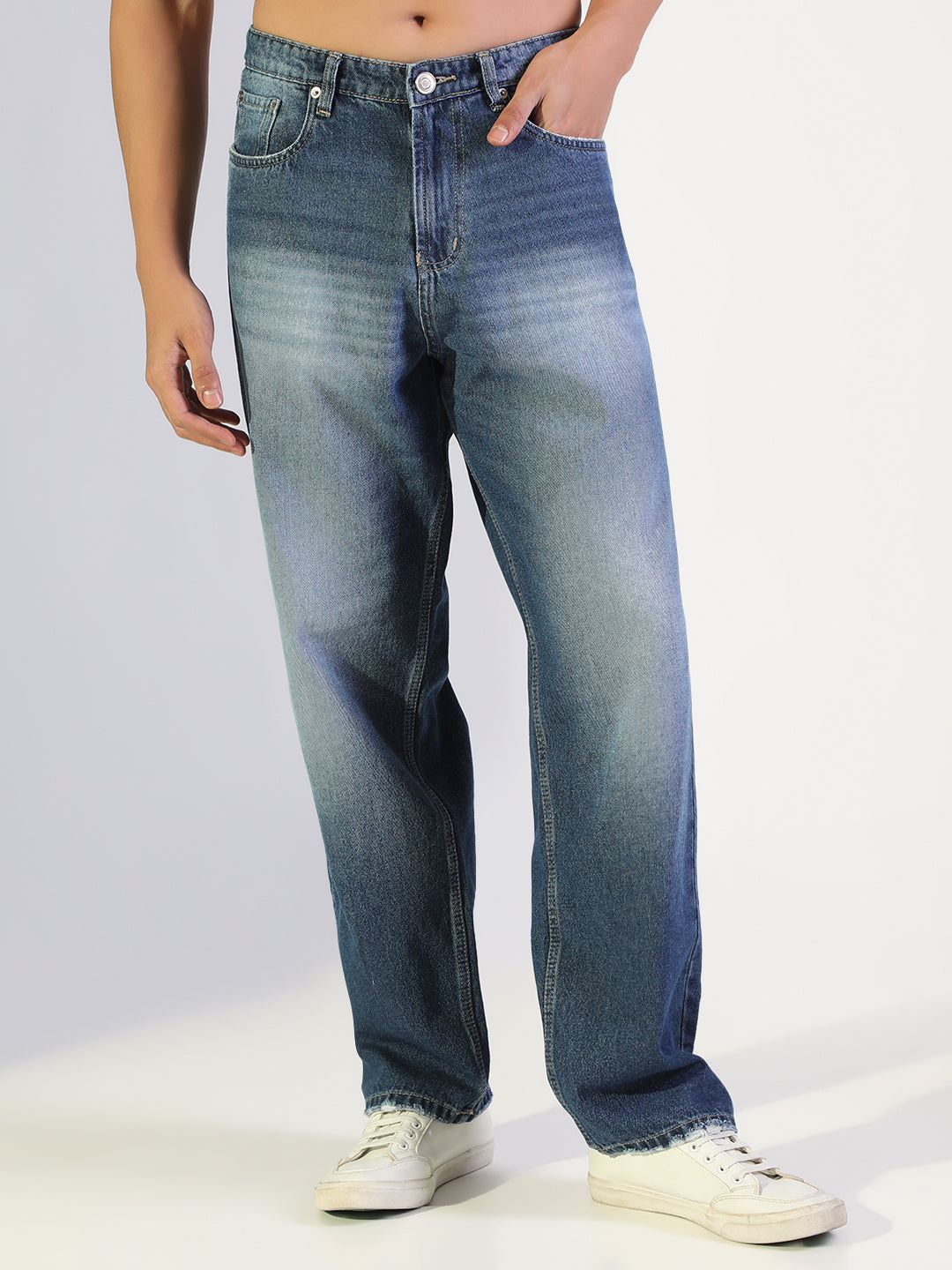 Men's Blue Faded Wash Straight Fit Jeans