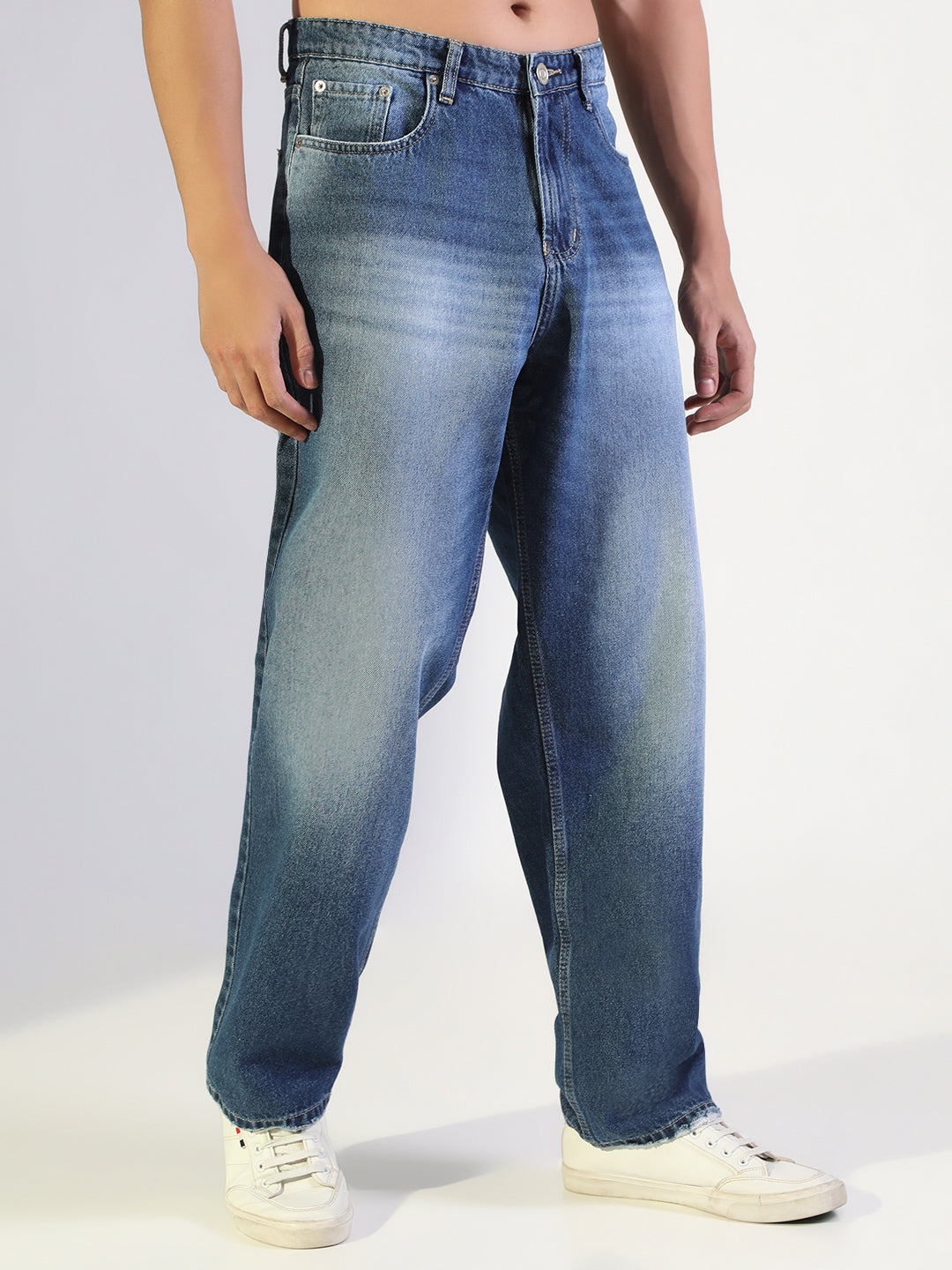 Men's Blue Faded Wash Straight Fit Jeans