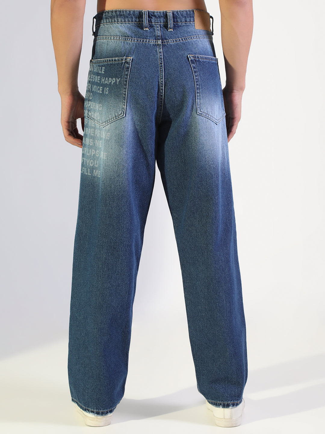 Men's Blue Faded Wash Straight Fit Jeans