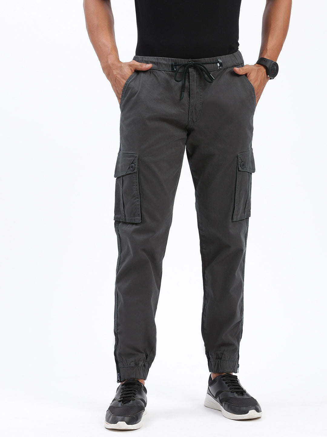 Men Solid Charcoal Joggers