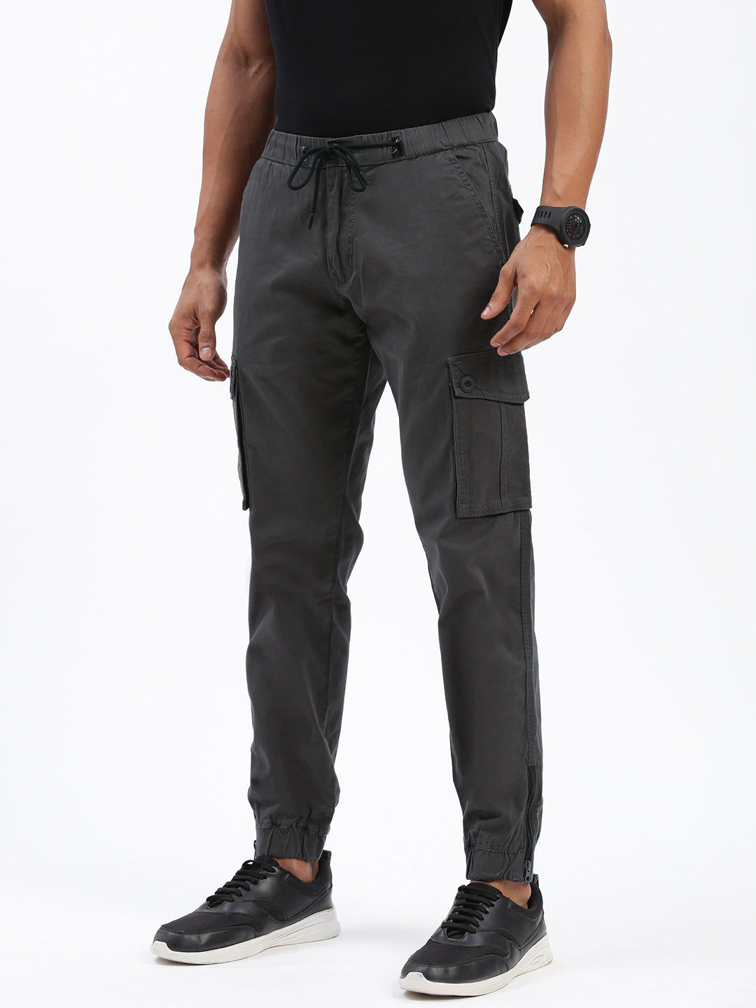 Men Solid Charcoal Joggers