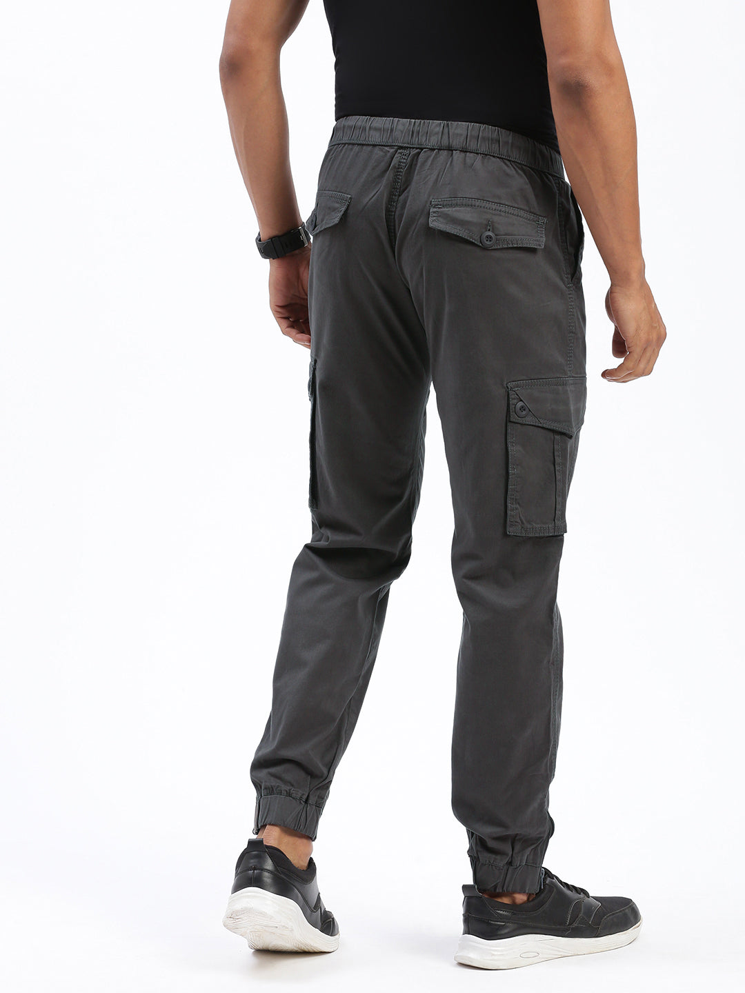 Men Solid Charcoal Joggers