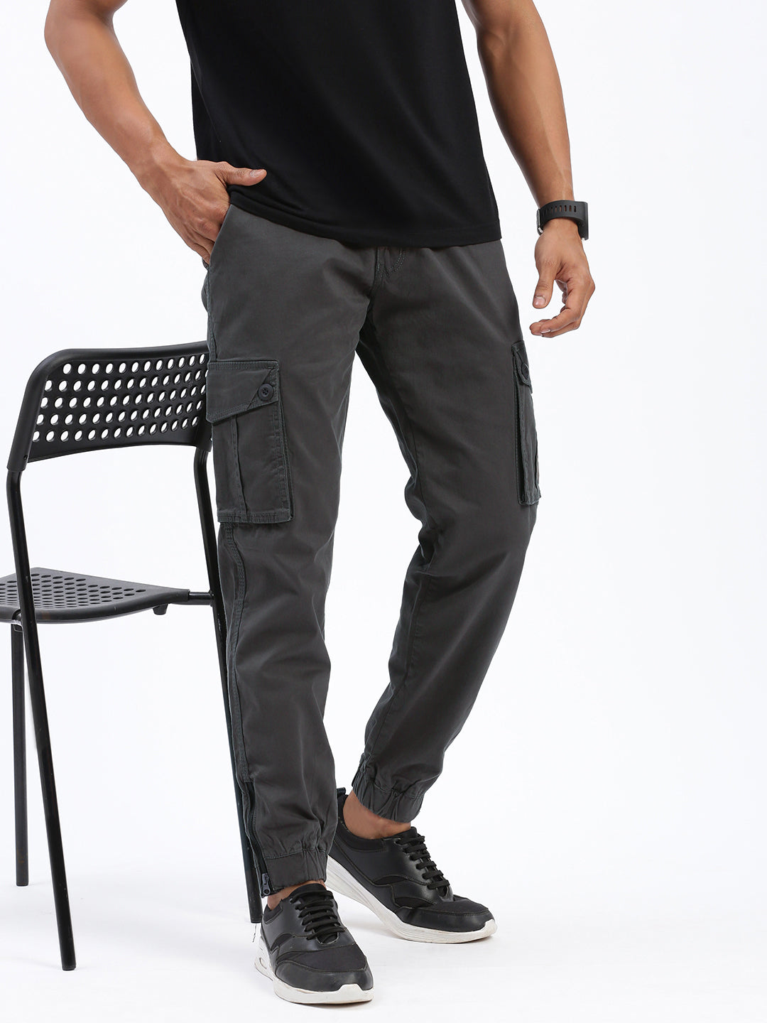 Men Solid Charcoal Joggers