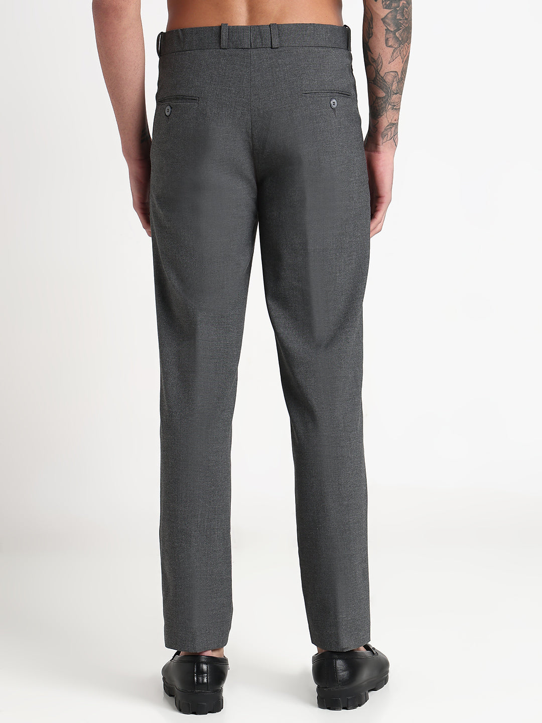 Men's Grey Solid Slim Fit Formal Trousers