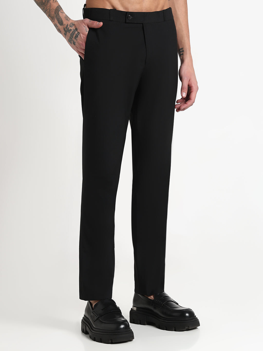 Men's Black Solid Slim Fit Formal Trousers
