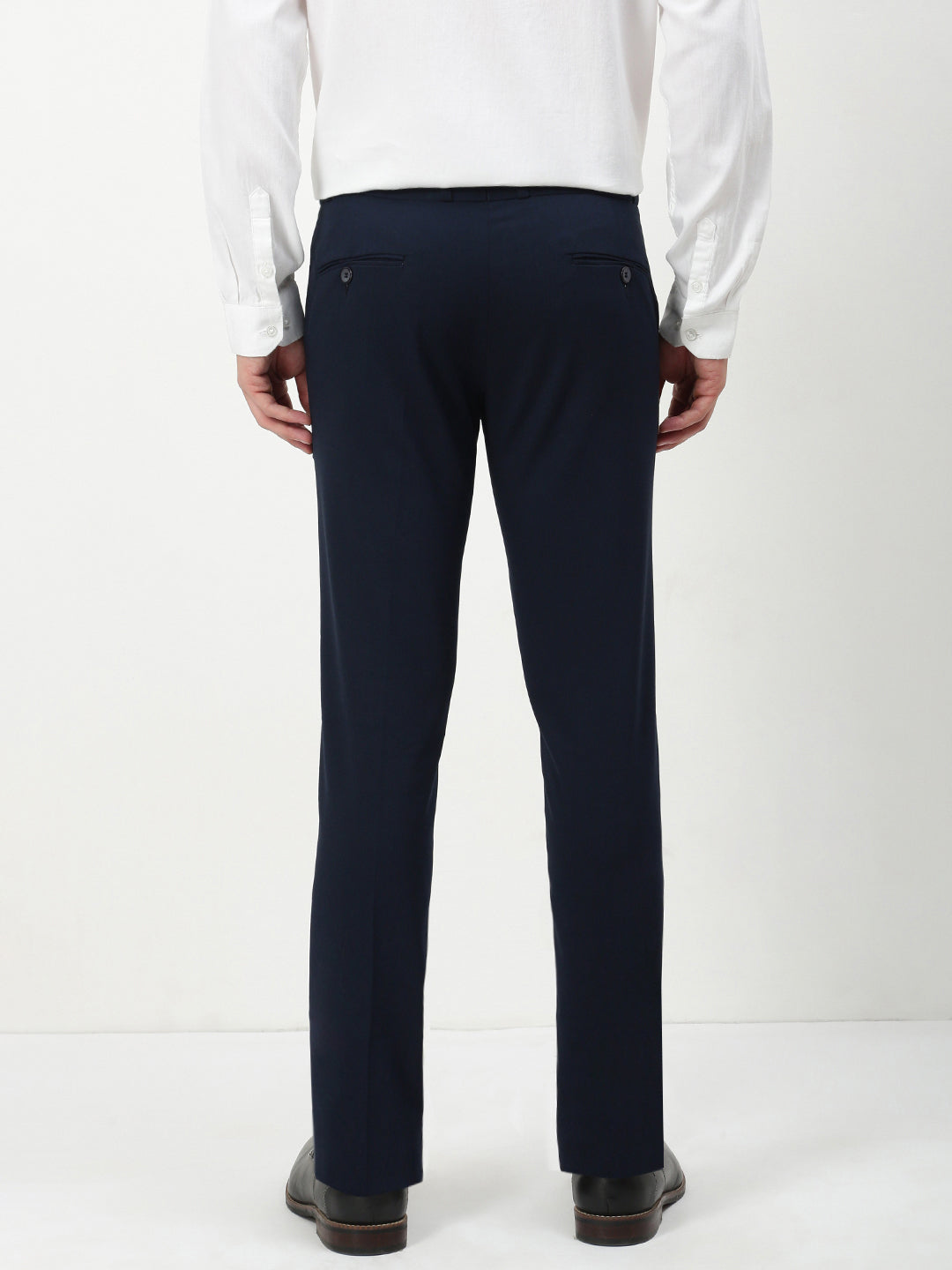 Men Navy Blue Solid Slim Fit Formal Trousers