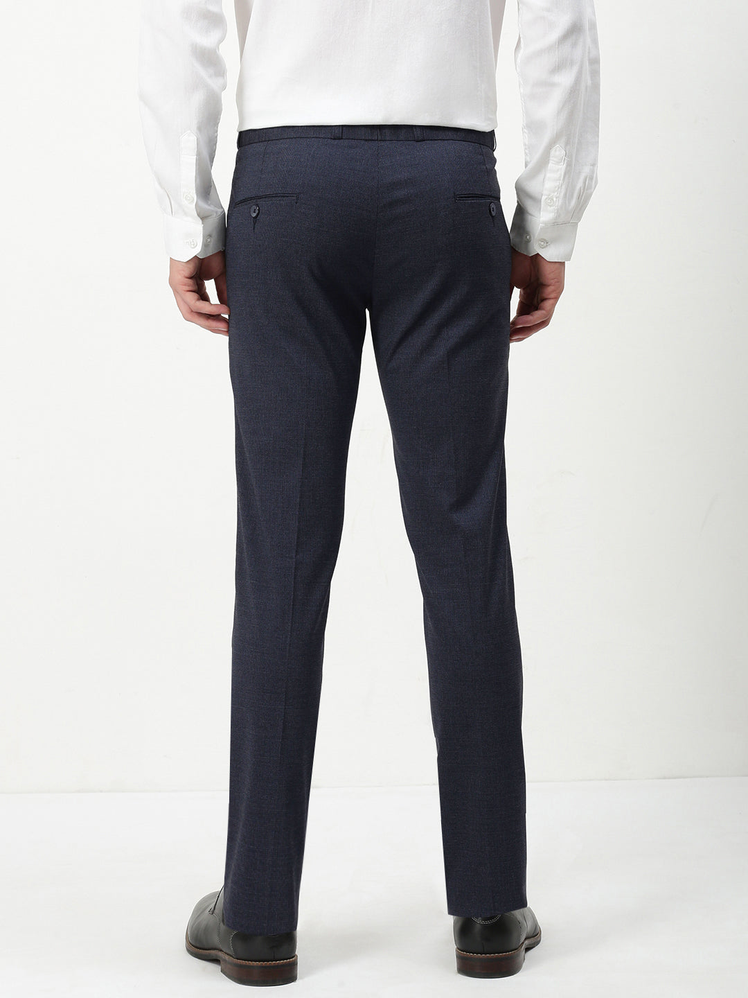 Men Navy Blue Solid Slim Fit Formal Trousers