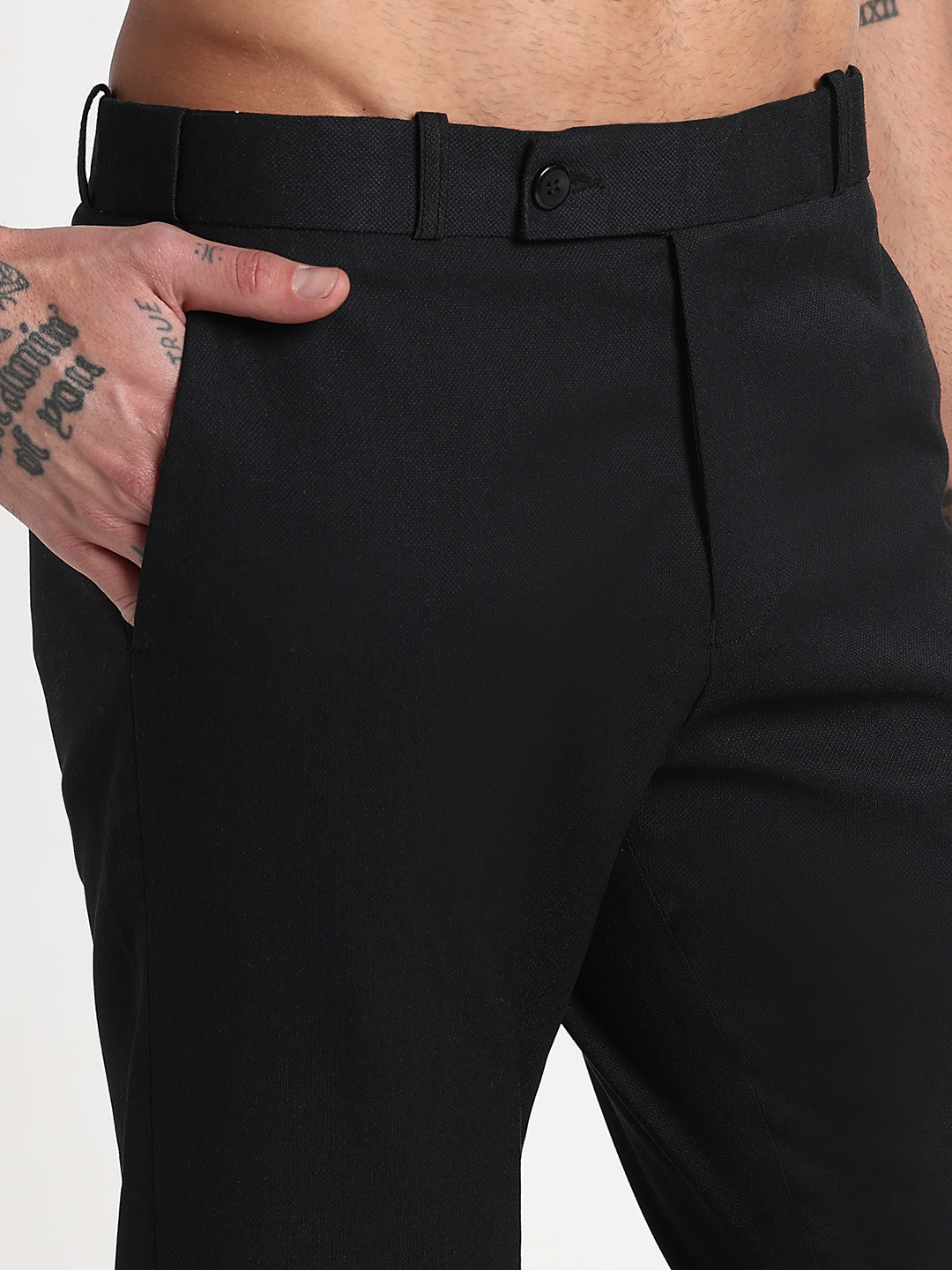 Men's Black Solid Slim Fit Formal Trousers