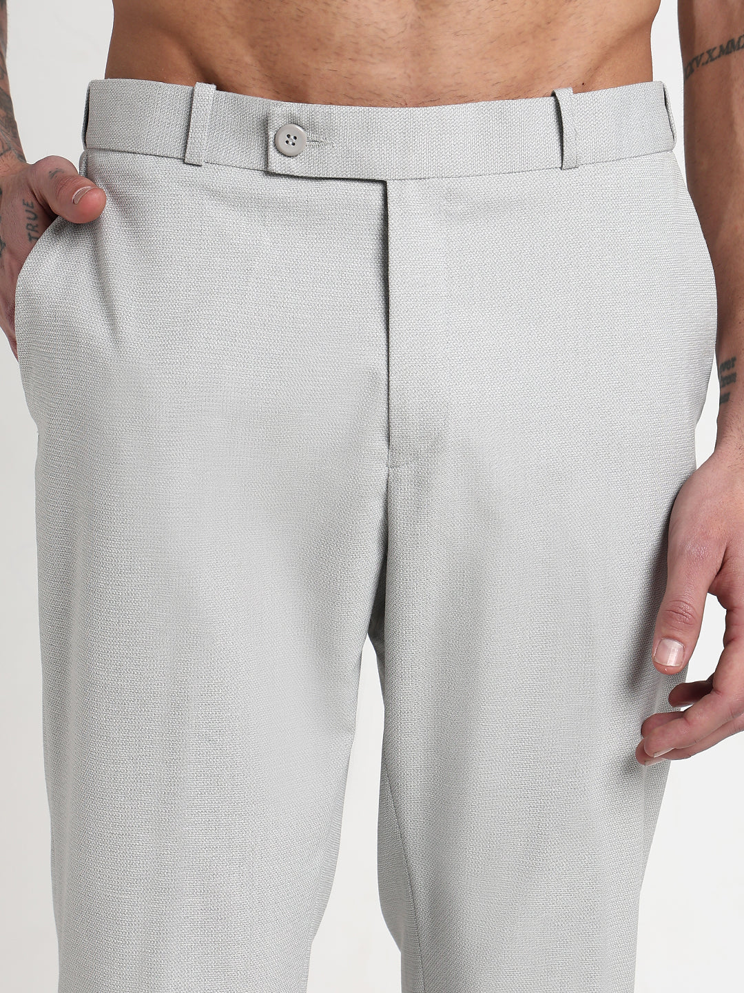 Men's Grey Solid Slim Fit Formal Trousers