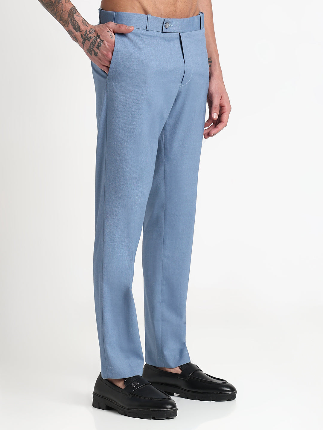 Men's Blue Solid Slim Fit Formal Trousers