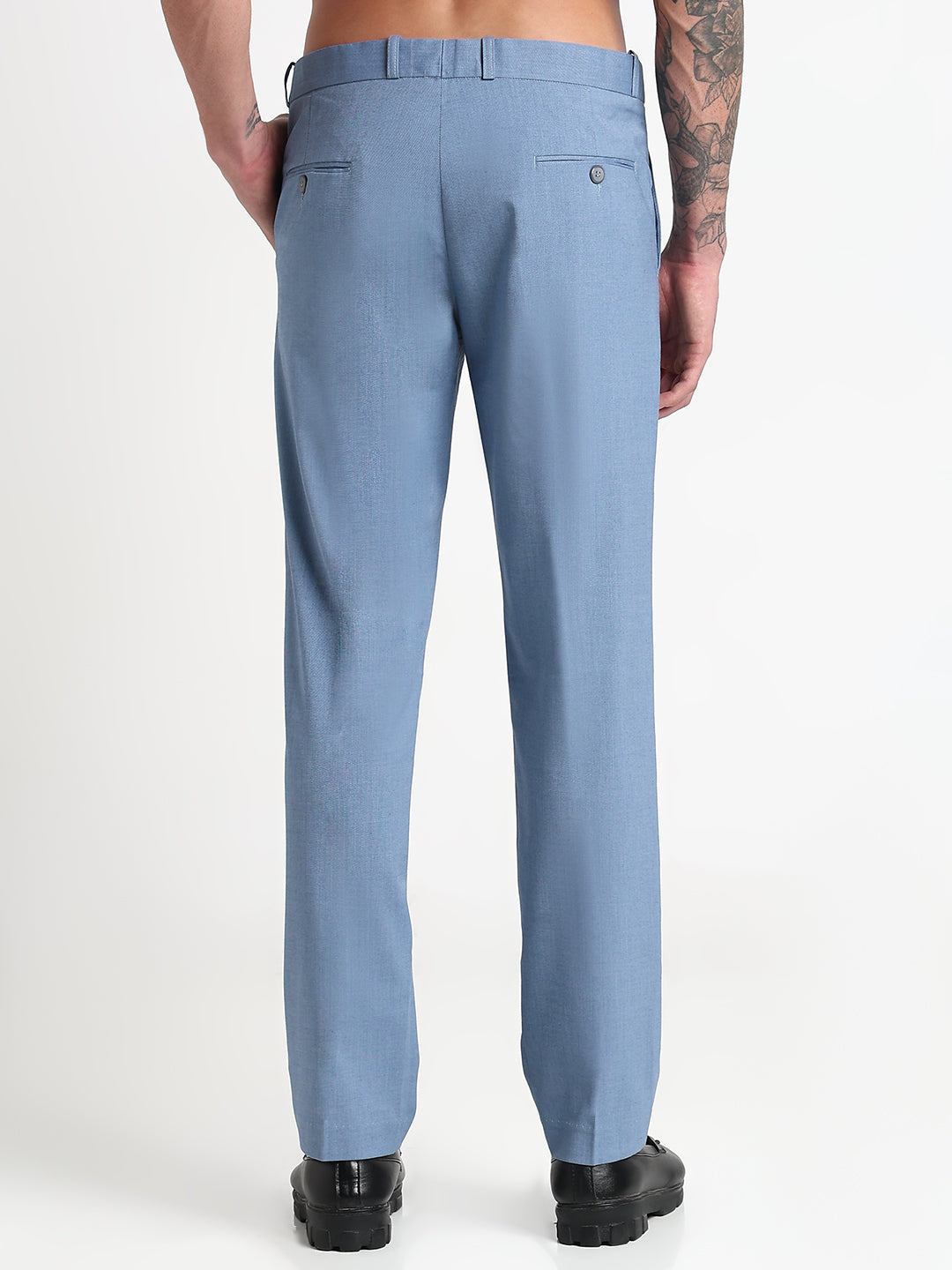 Men's Blue Solid Slim Fit Formal Trousers