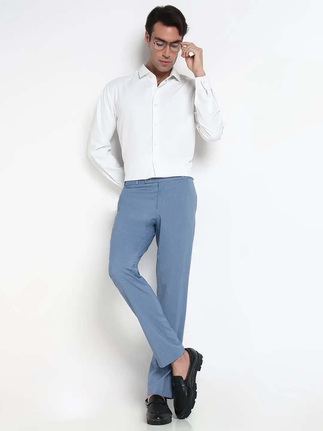 Shop Men's Blue Solid Slim Fit Formal Trousers | Showoffff