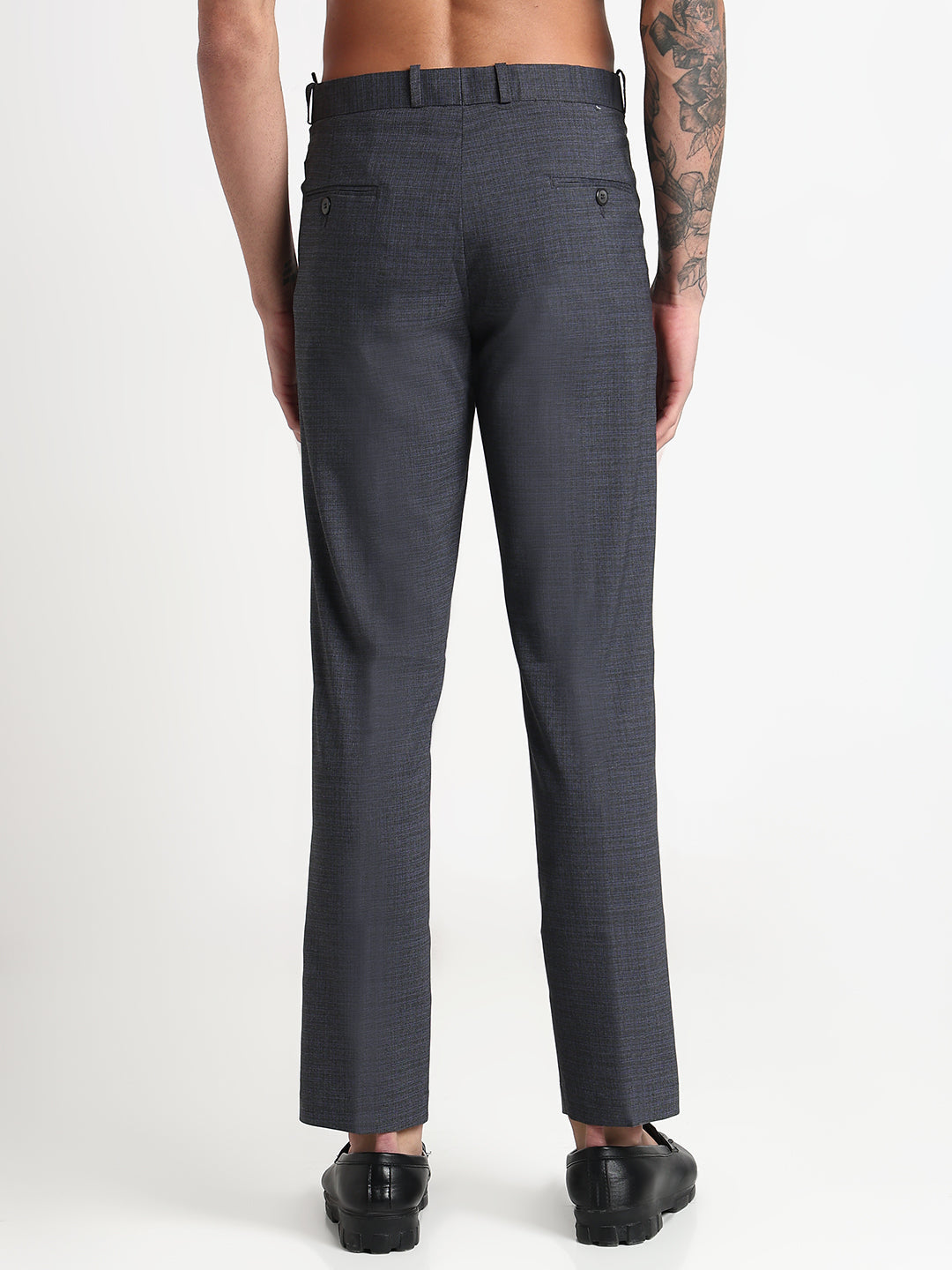 Men's Grey Solid Slim Fit Formal Trousers