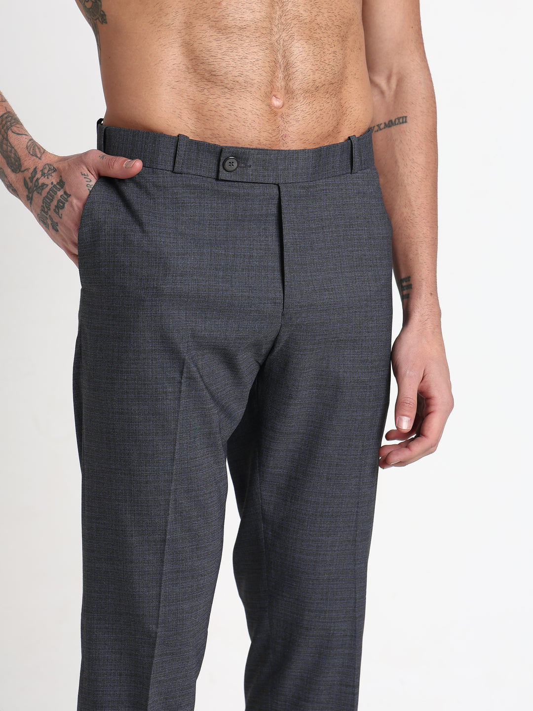 Men's Grey Solid Slim Fit Formal Trousers
