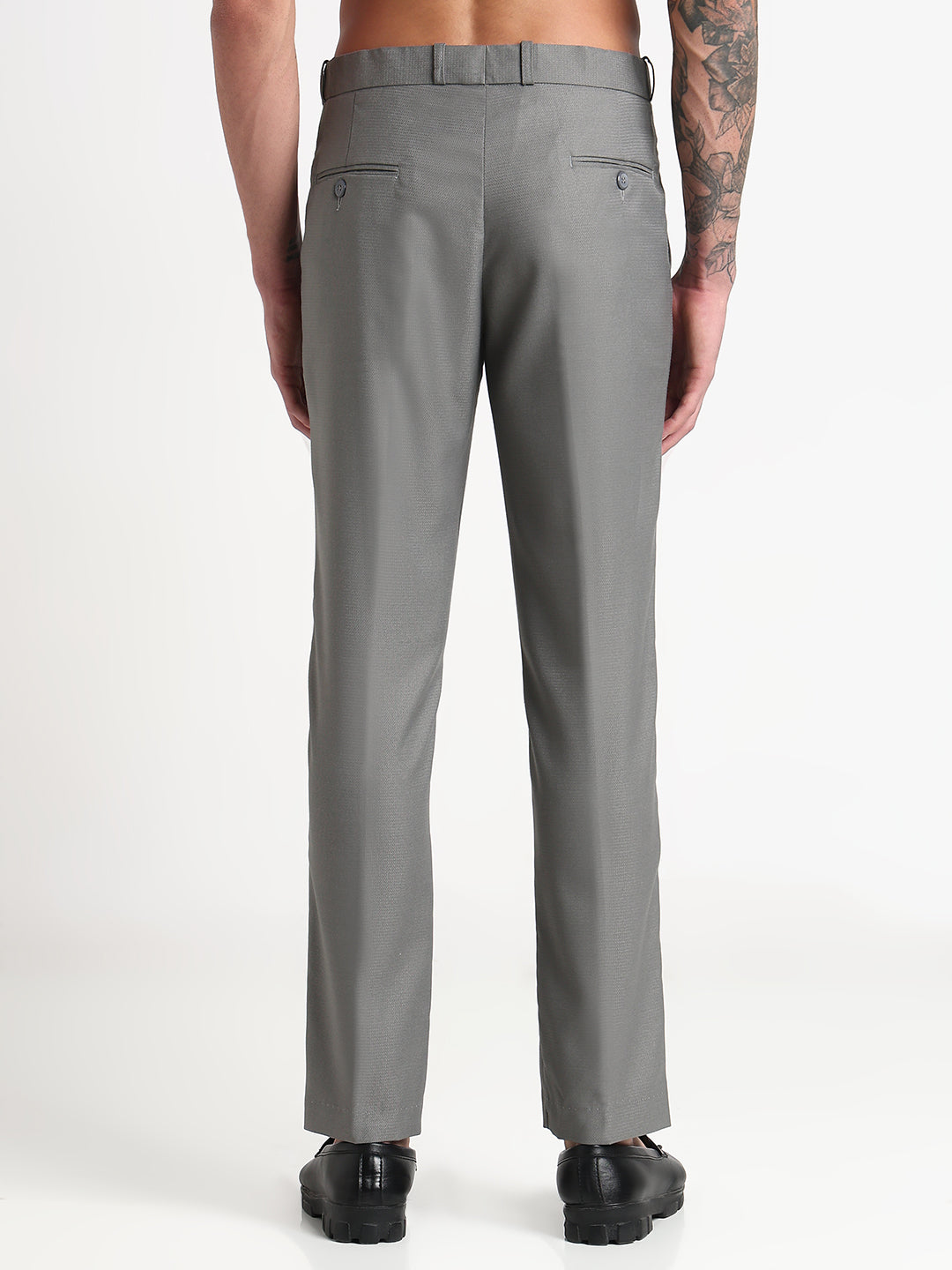Men's Grey Solid Slim Fit Formal Trousers