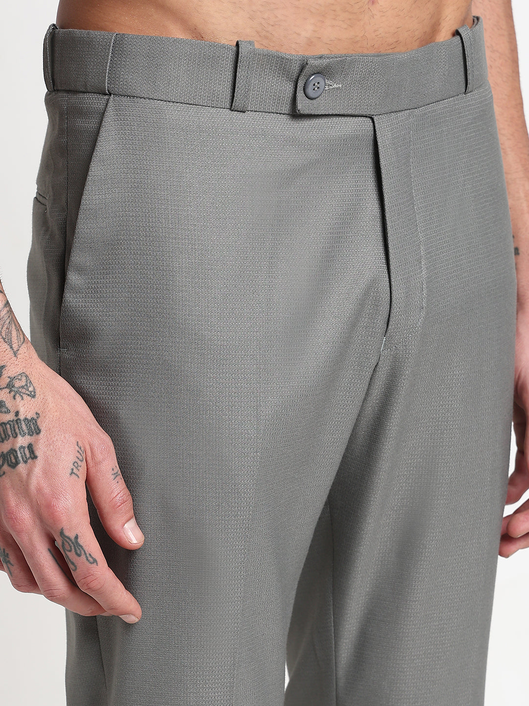 Men's Grey Solid Slim Fit Formal Trousers