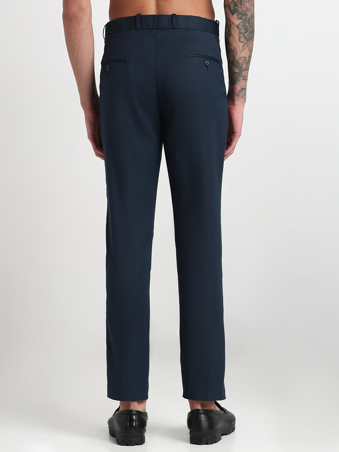 Men's Blue Solid Slim Fit Formal Trousers