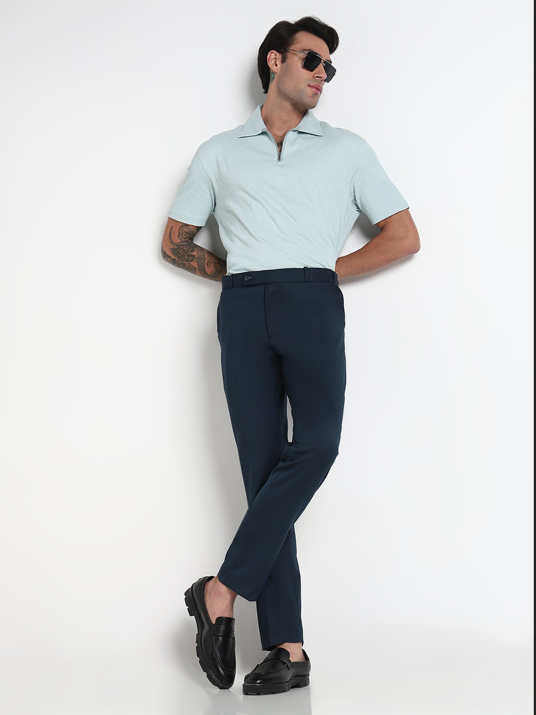 Men's Blue Solid Slim Fit Formal Trousers