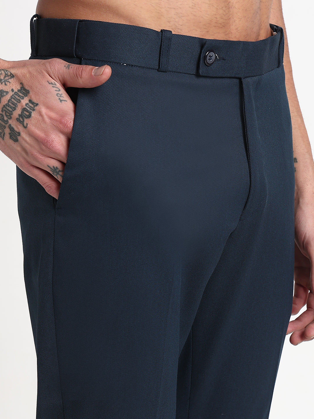 Men's Blue Solid Slim Fit Formal Trousers