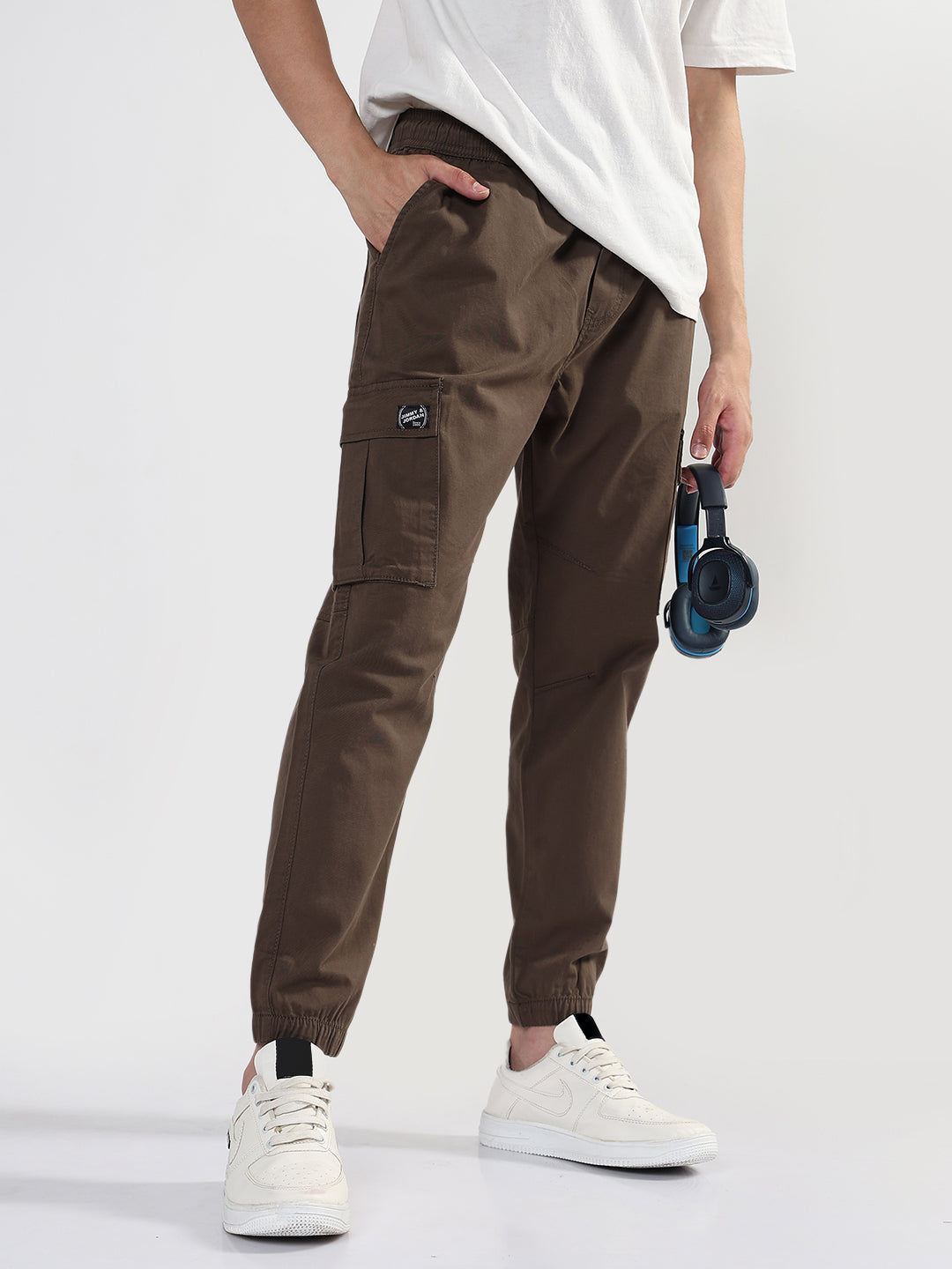 Men's Olive Solid Casual Cargo Joggers