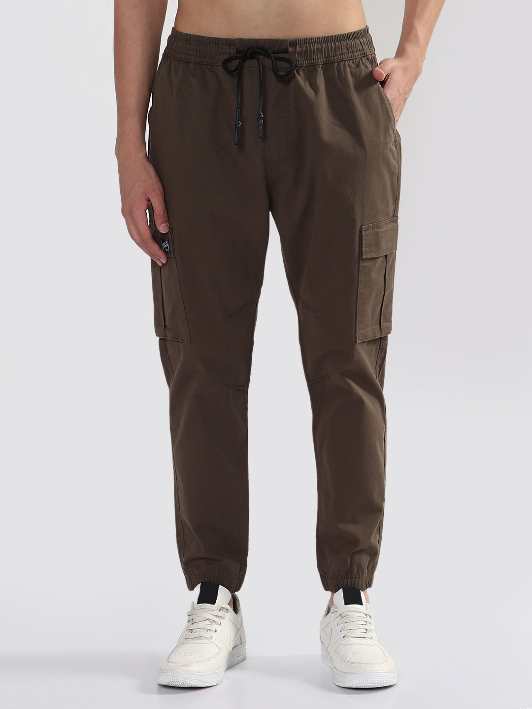 Men's Olive Solid Casual Cargo Joggers