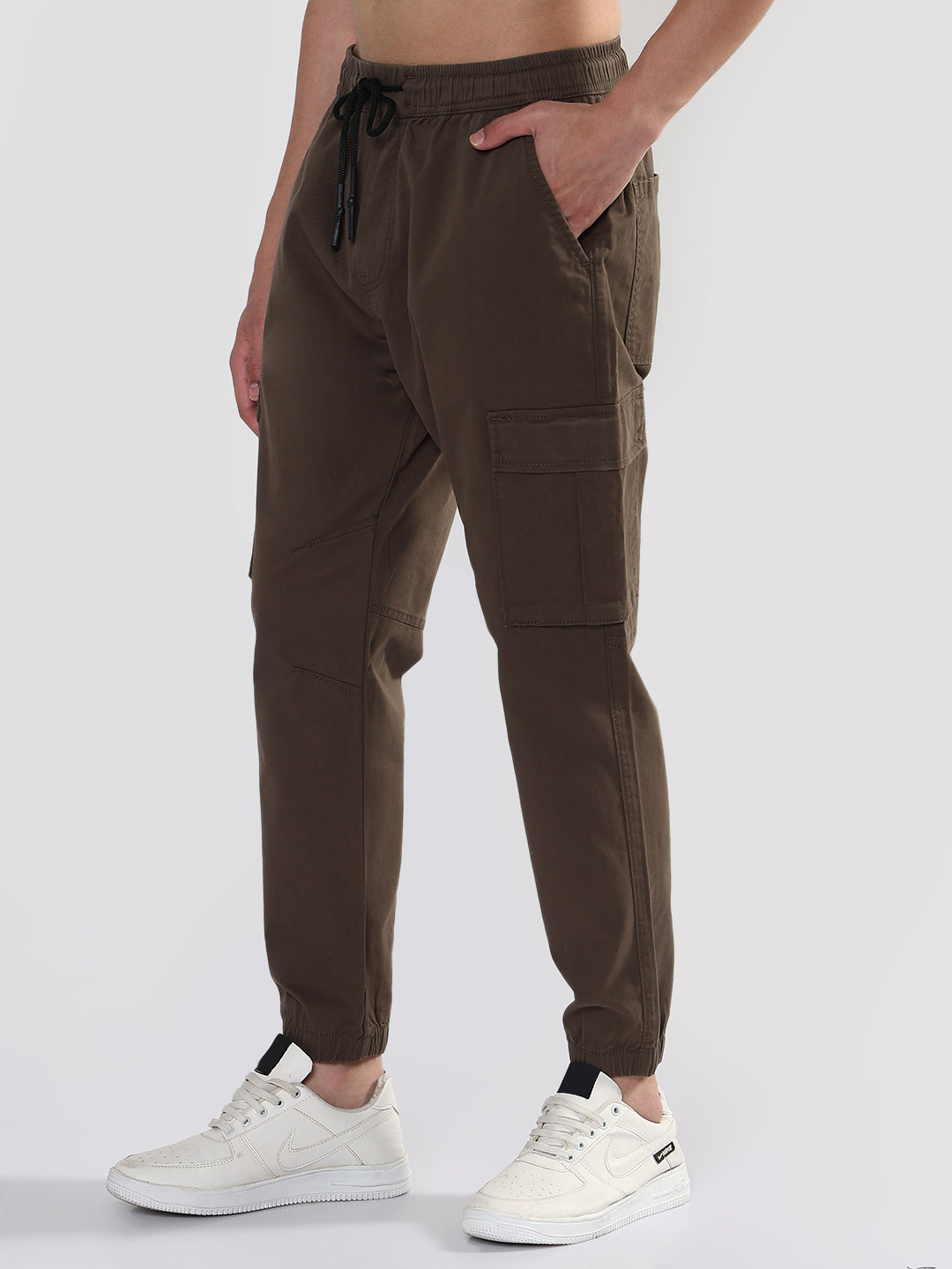 Men's Olive Solid Casual Cargo Joggers