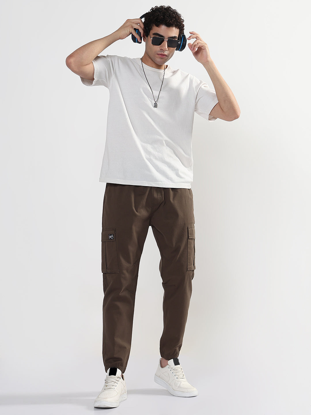 Men's Olive Solid Casual Cargo Joggers