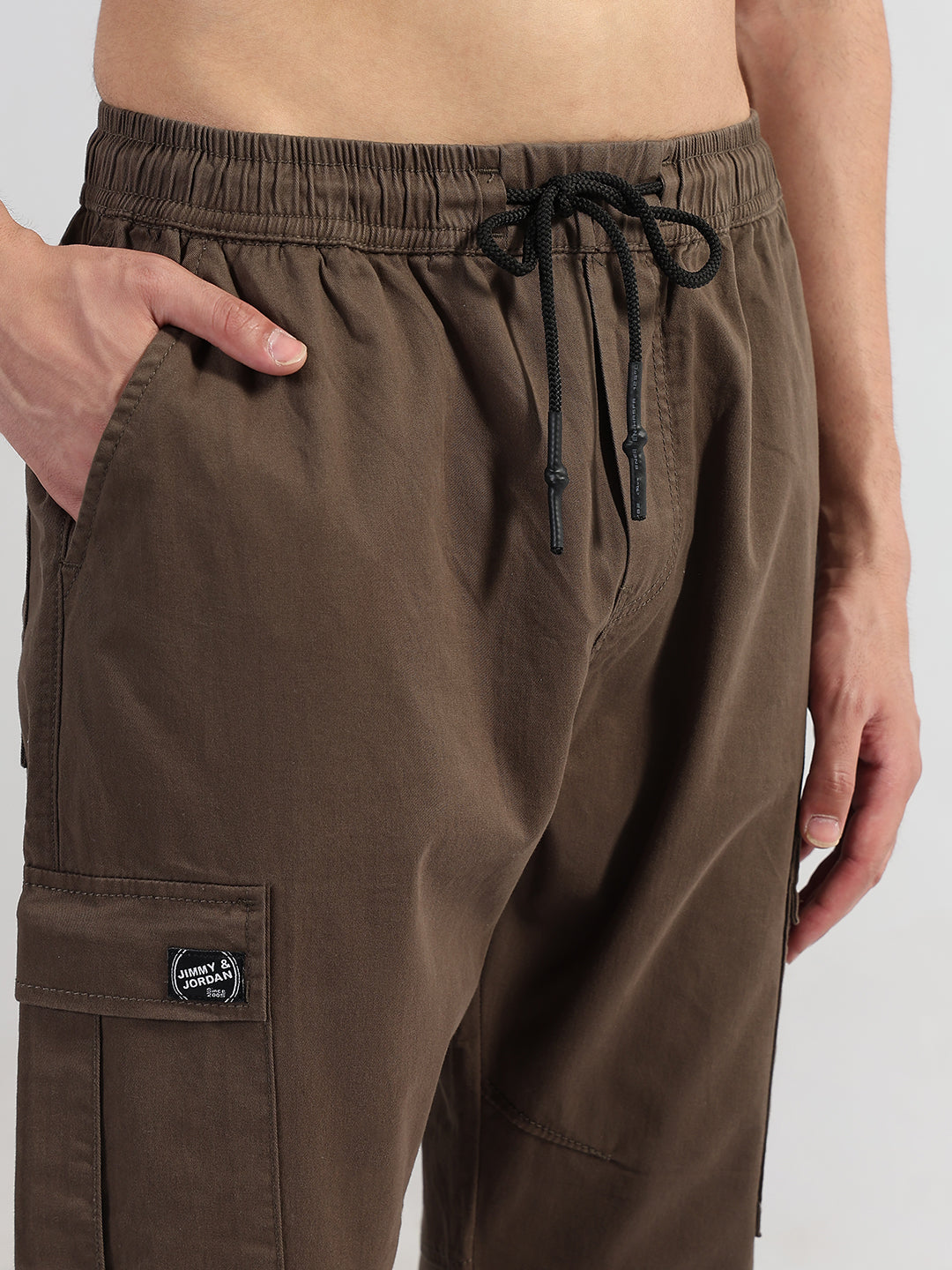 Men's Olive Solid Casual Cargo Joggers