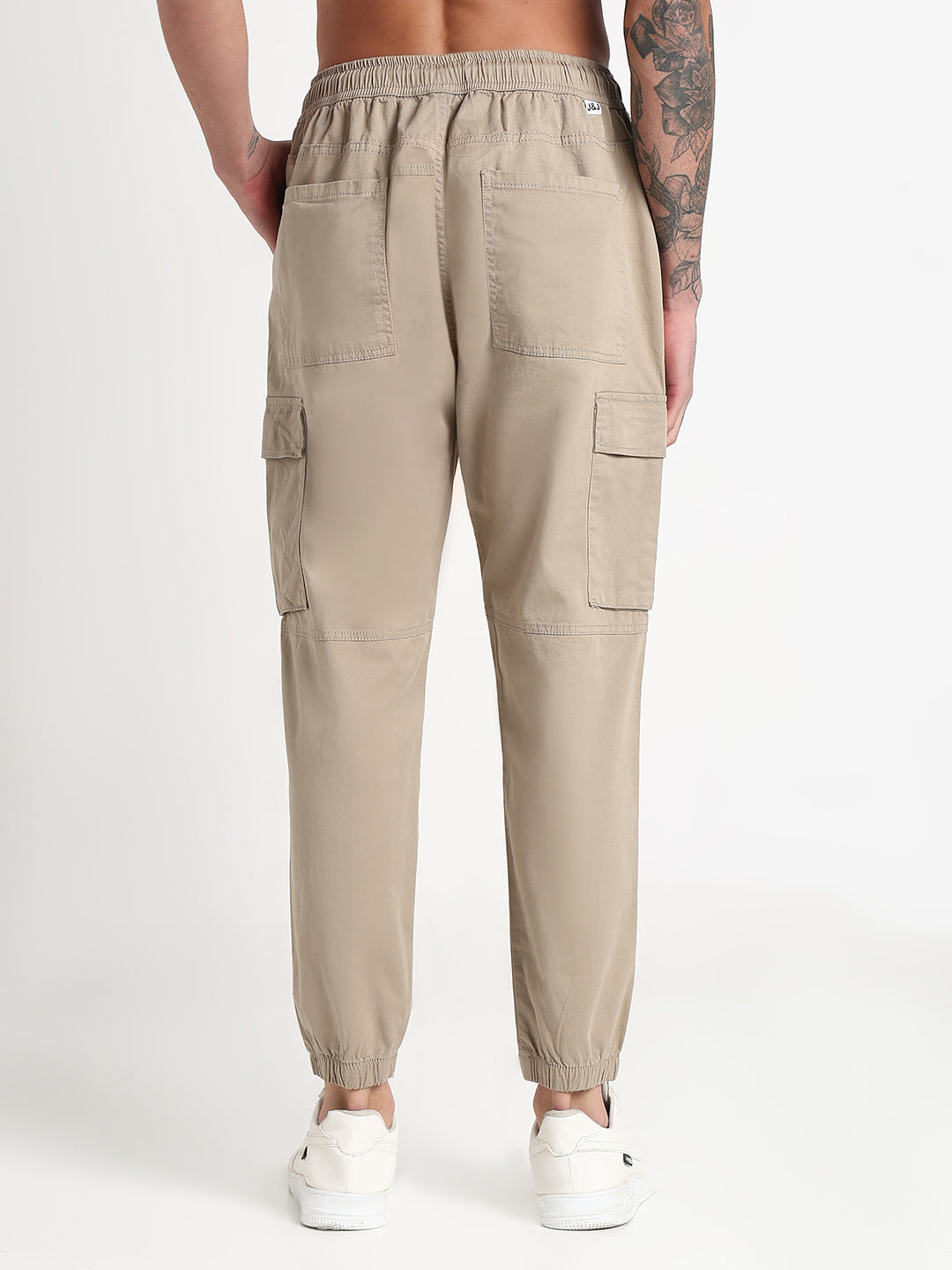 Men's Beige Solid Cargo Joggers