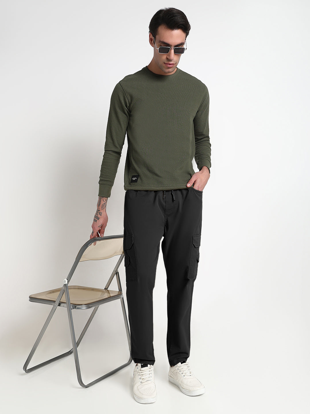 Men's Black Slim Fit Joggers with Side Pocket