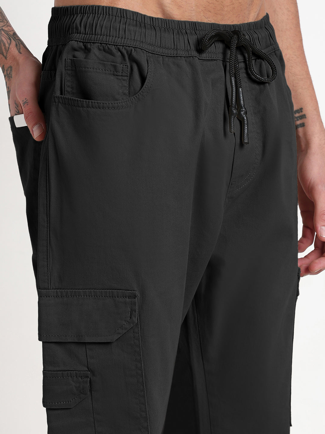 Men's Black Slim Fit Joggers with Side Pocket