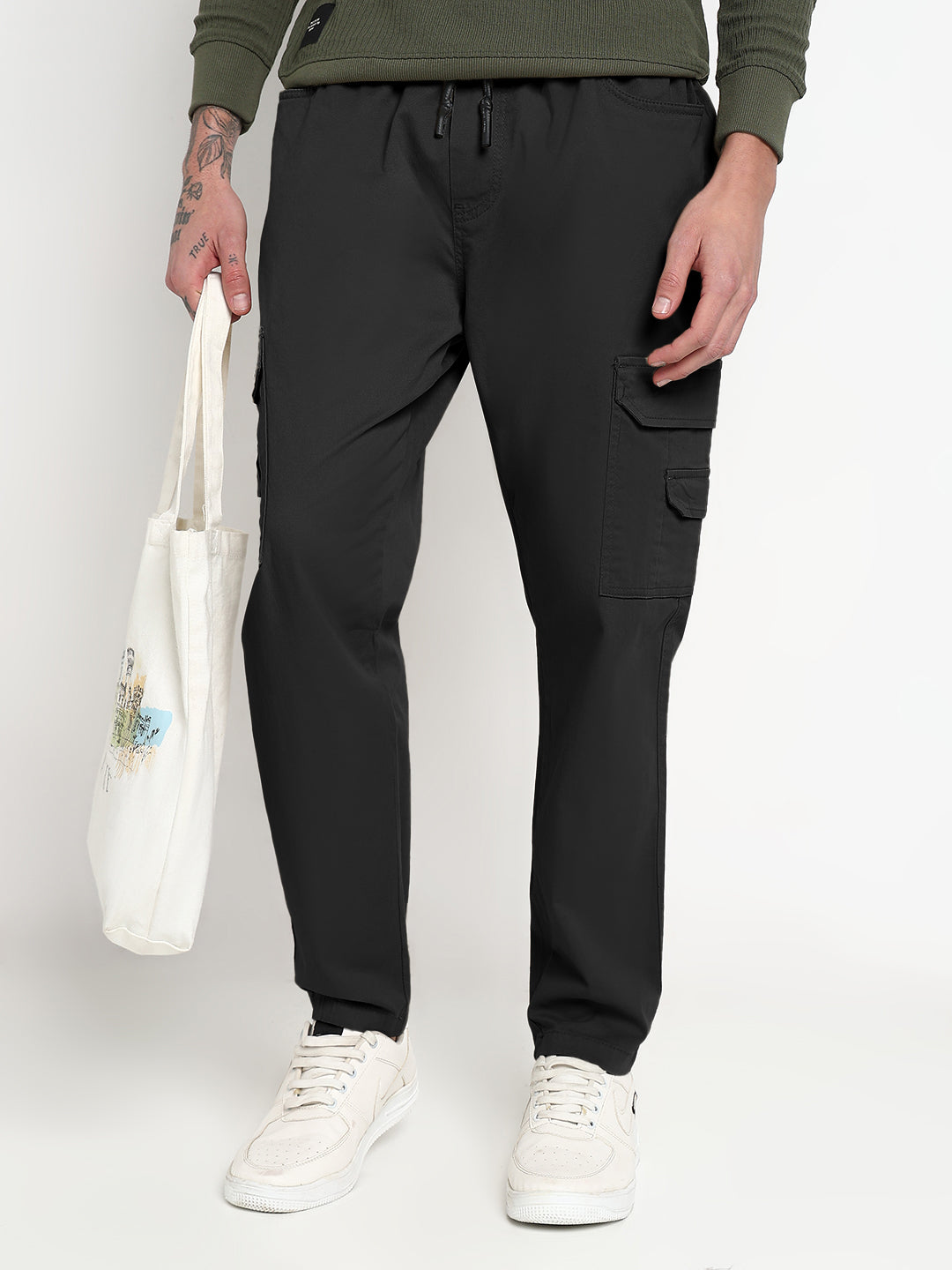Men's Black Slim Fit Joggers with Side Pocket