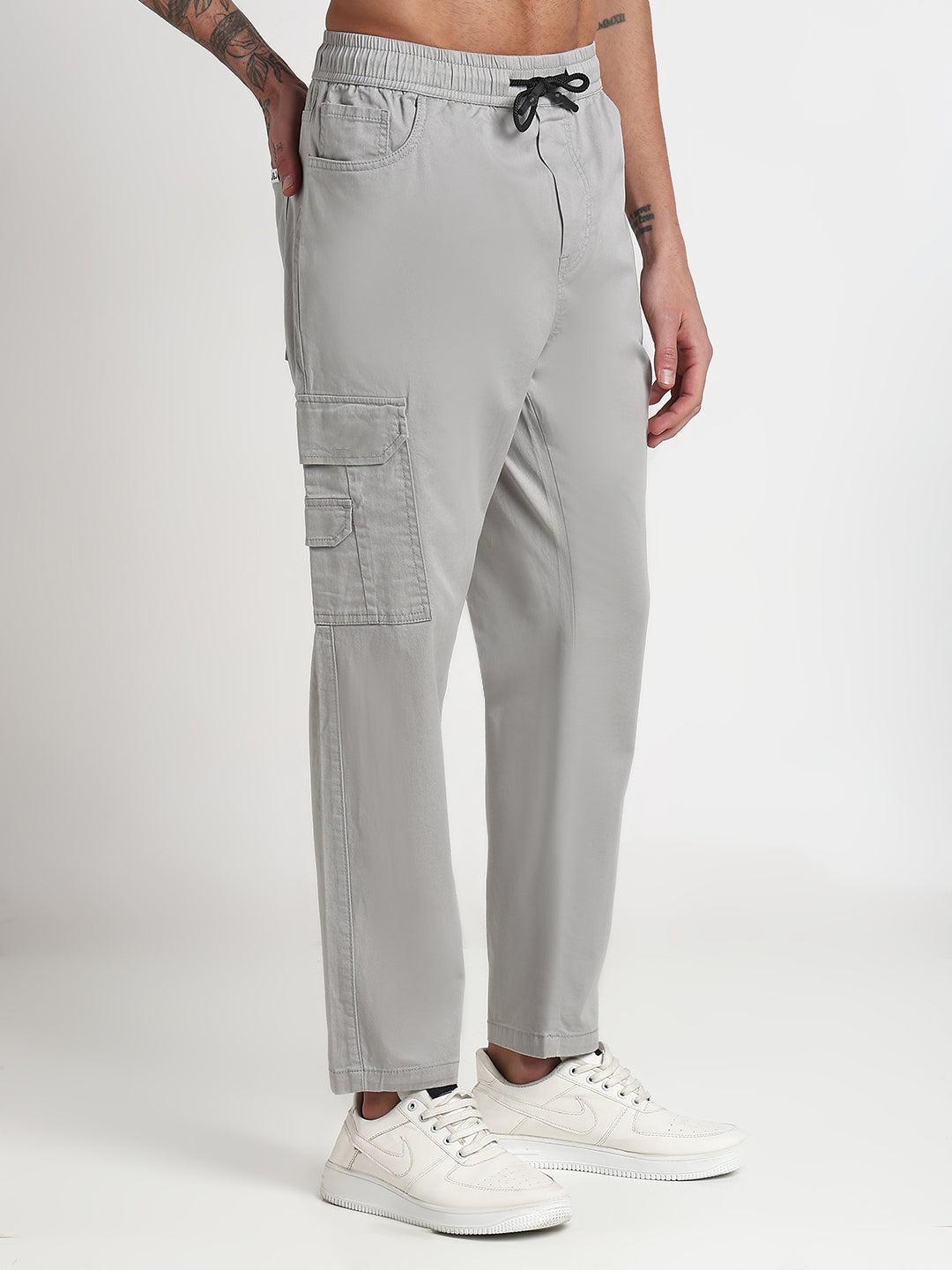 Men's Grey Solid Cargo Joggers