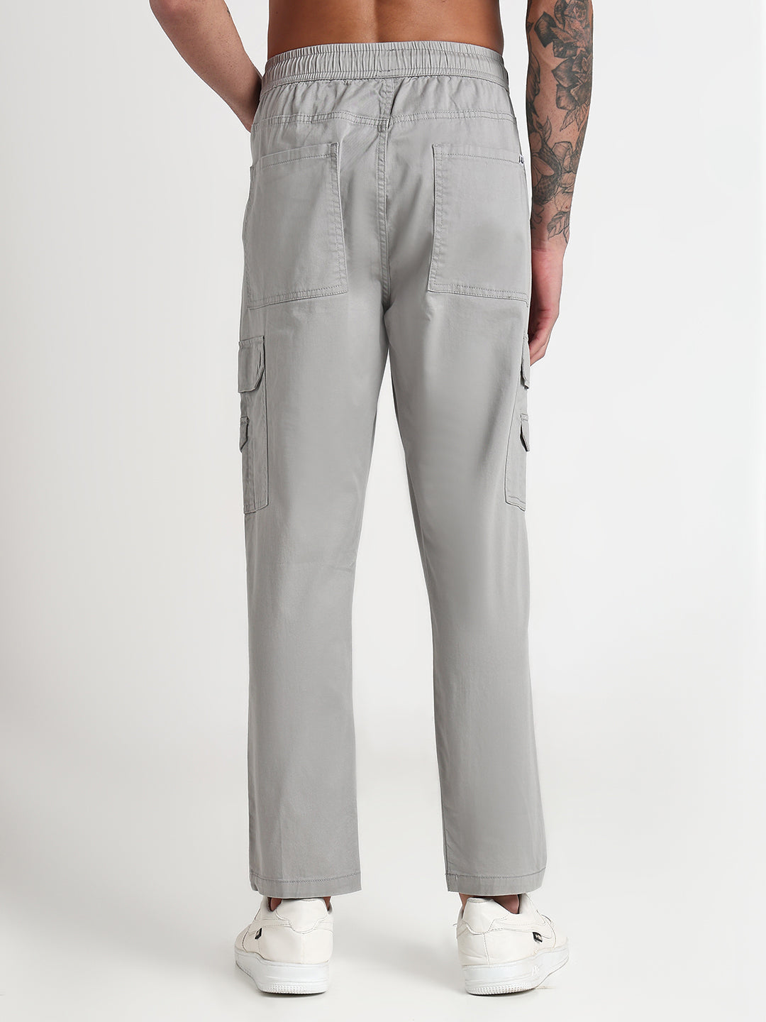 Men's Grey Solid Cargo Joggers